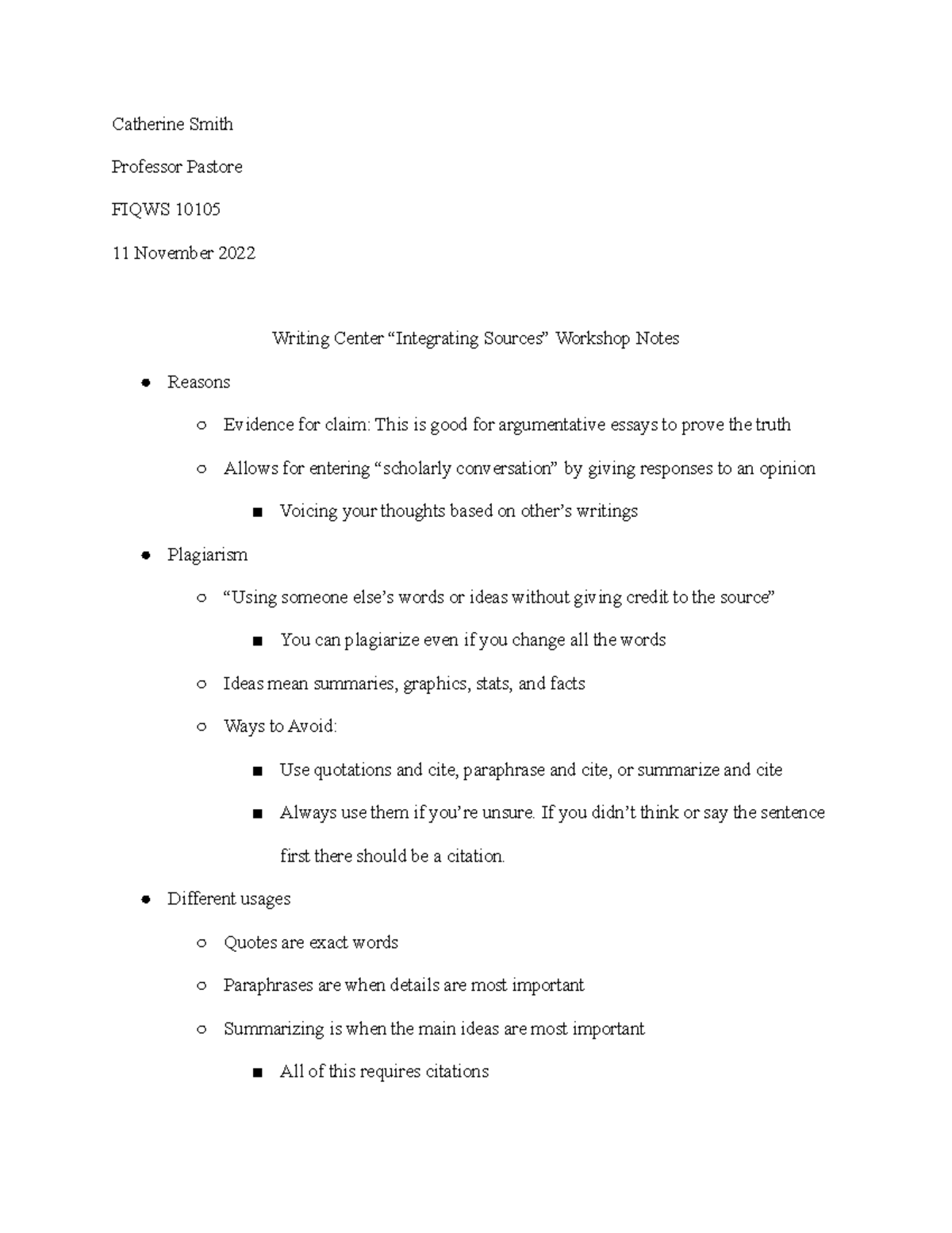 Writing Center “Integrating Sources” Workshop Notes - If you didn’t ...