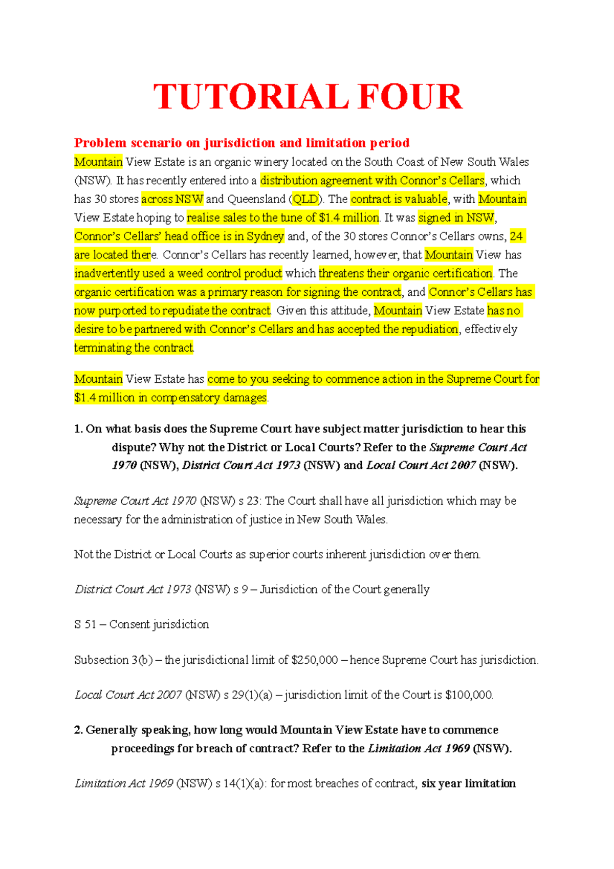 Tutorial FOUR - Tut notes - TUTORIAL FOUR Problem scenario on ...