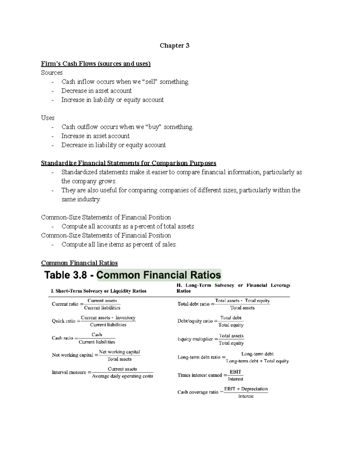 Chapter 3 - notes from lecture - Chapter 3 Firm’s Cash Flows (sources ...