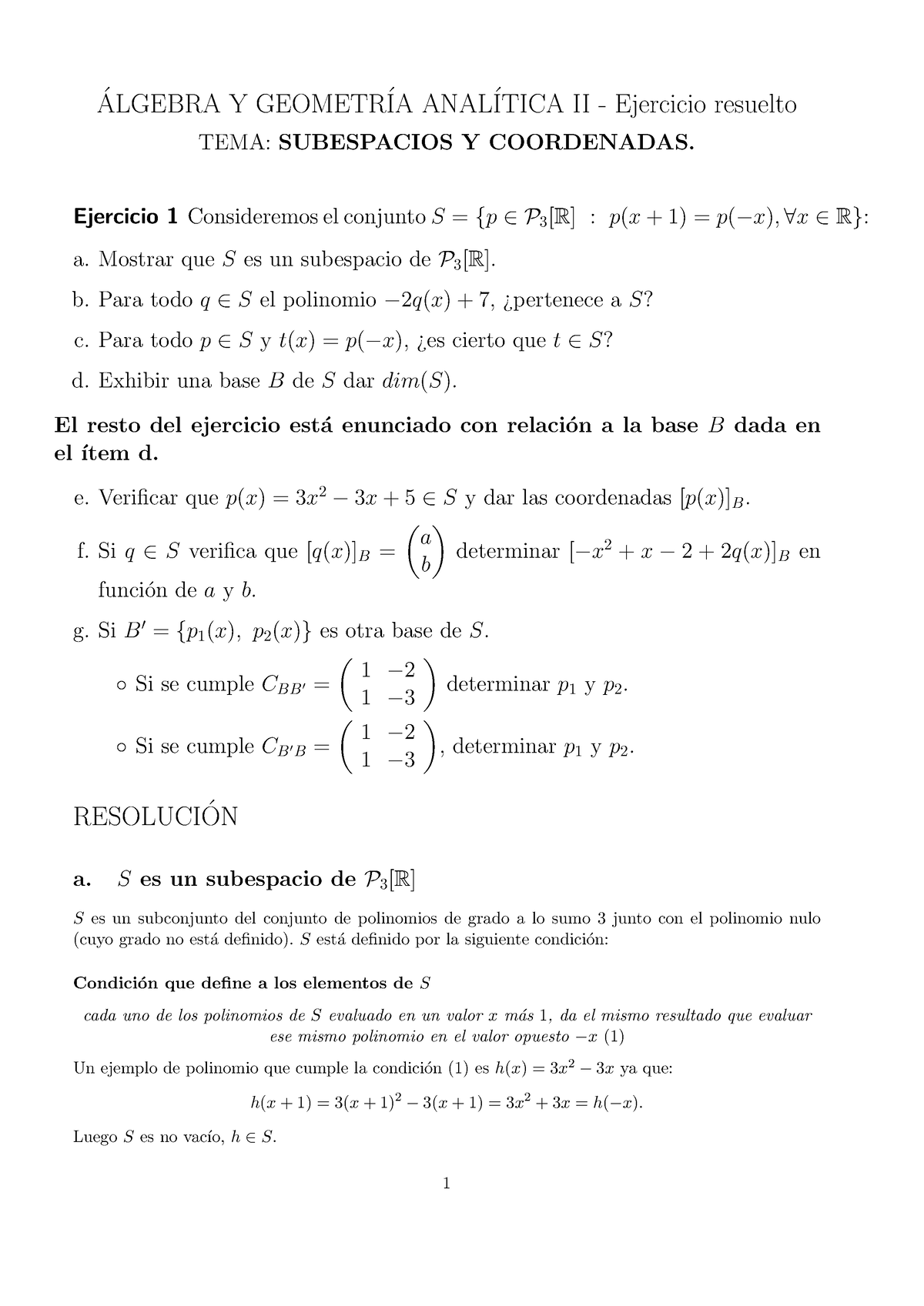 Subespacios Y Coordenadas Resuelto A ́lgebra Y Geometr ́ia Anal ́itica Ii Ejercicio 4014