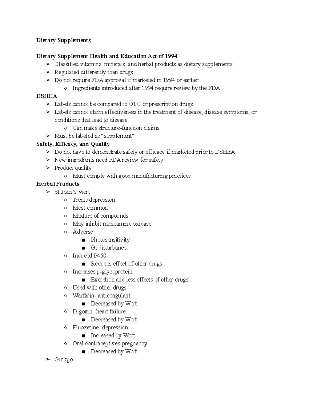 Pharm 15 Lecture notes 1 Dietary Supplements Dietary Supplement