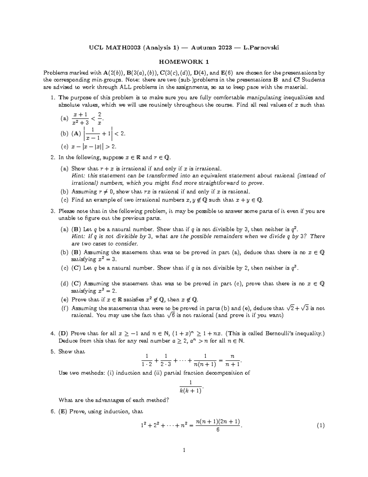 Hw1 23-24 - homework - UCL MATH0003 (Analysis 1) — Autumn 2023 — L ...