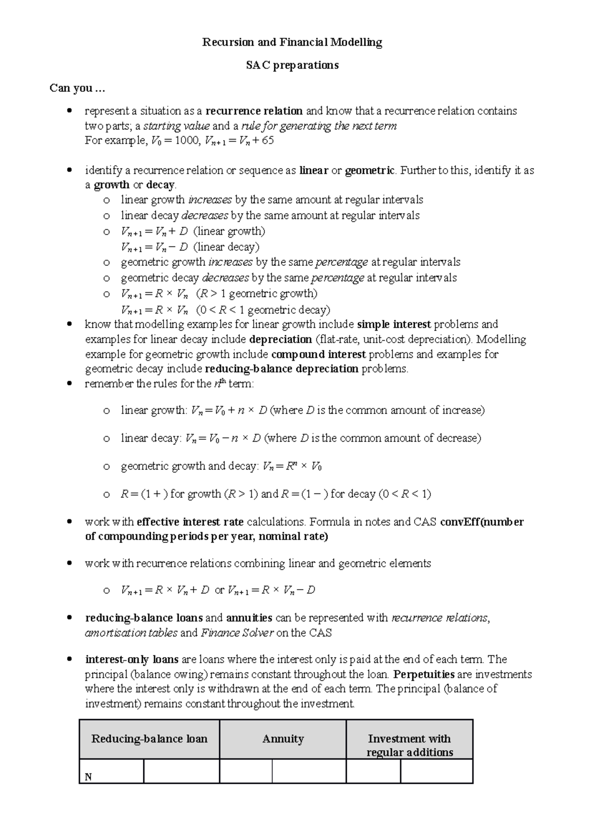 Check list for SAC preparations Recursion and Financial Modelling SAC preparations Can you