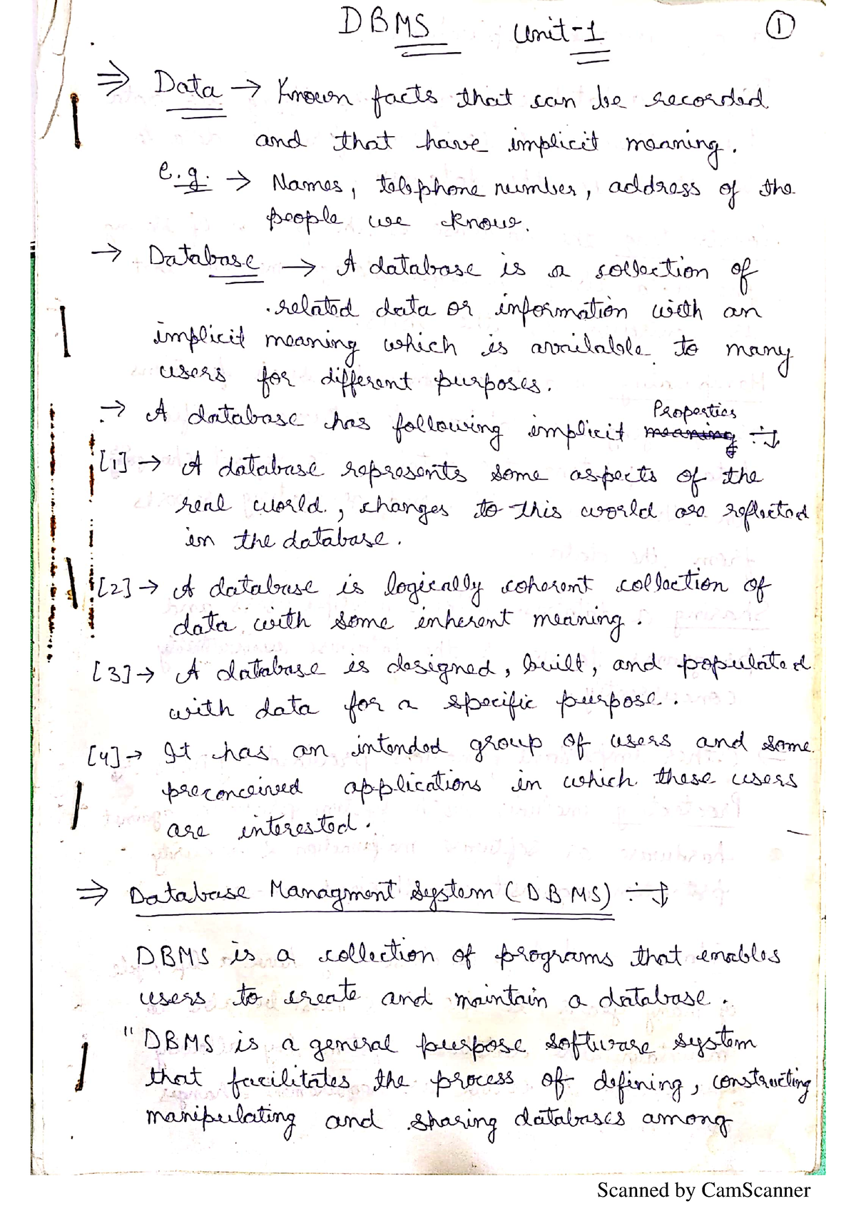 UNIT 1 - dbms notes - Database Management System - Studocu