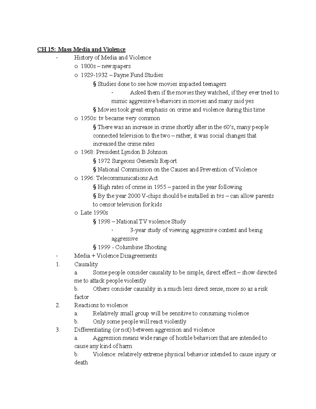 CH 15 Mass Media and Violence - CH 15: Mass Media and Violence ...