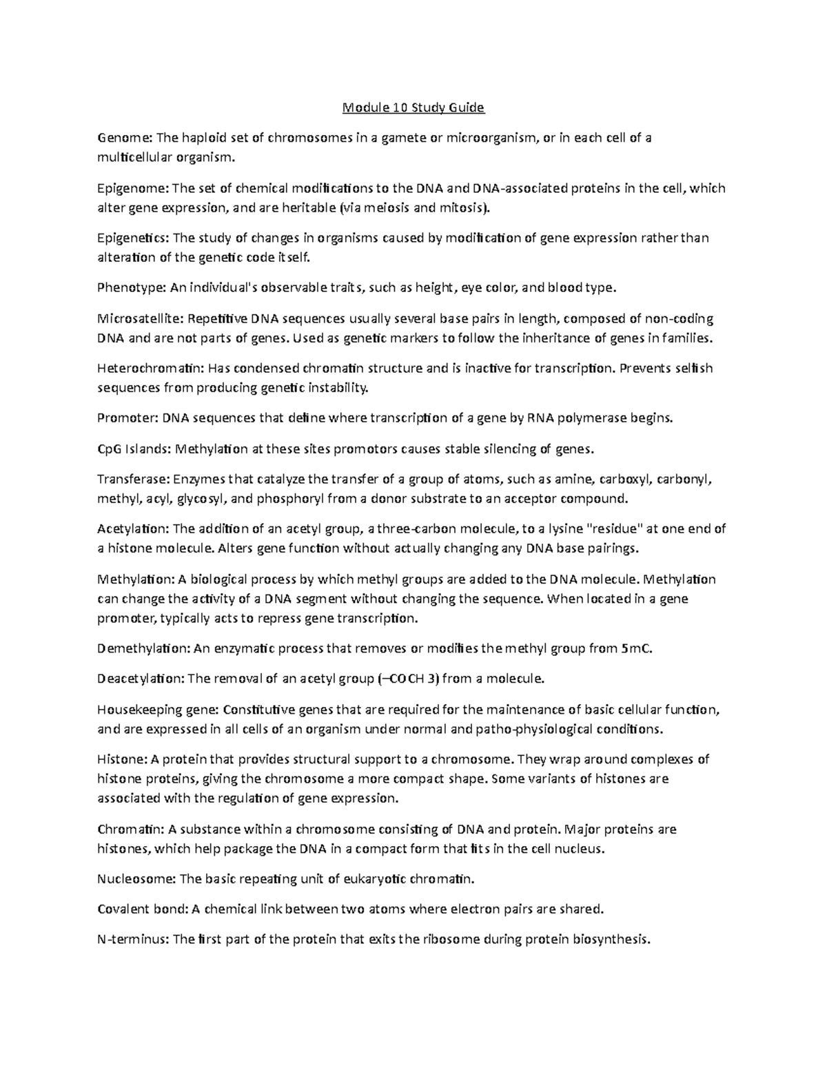 Module 10 Study Guide Module 10 Study Guide Genome The haploid set