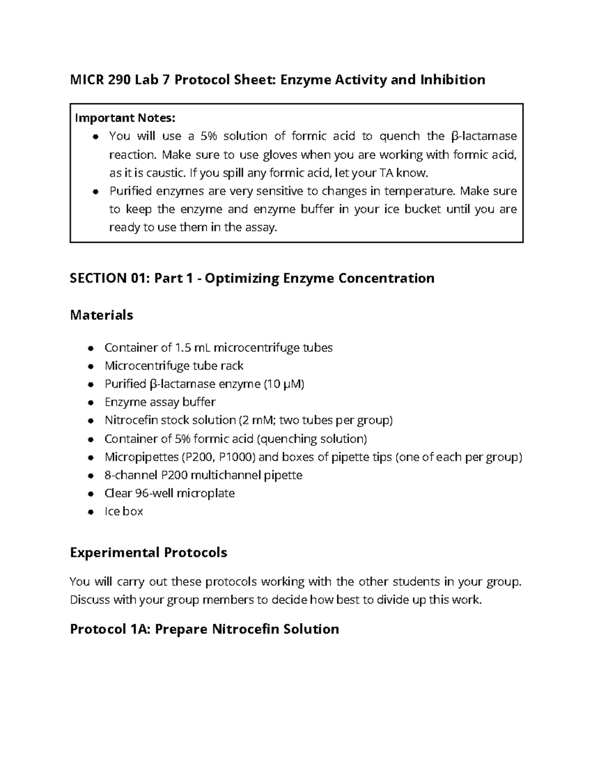 [Protocol Sheet] MICR 290 - Lab 7 - MICR 290 Lab 7 Protocol Sheet ...