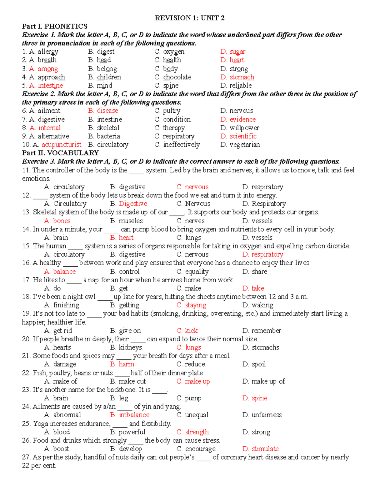 E10 revision 1 unit 2 - aaaaa - REVISION 1: UNIT 2 Part I. PHONETICS ...