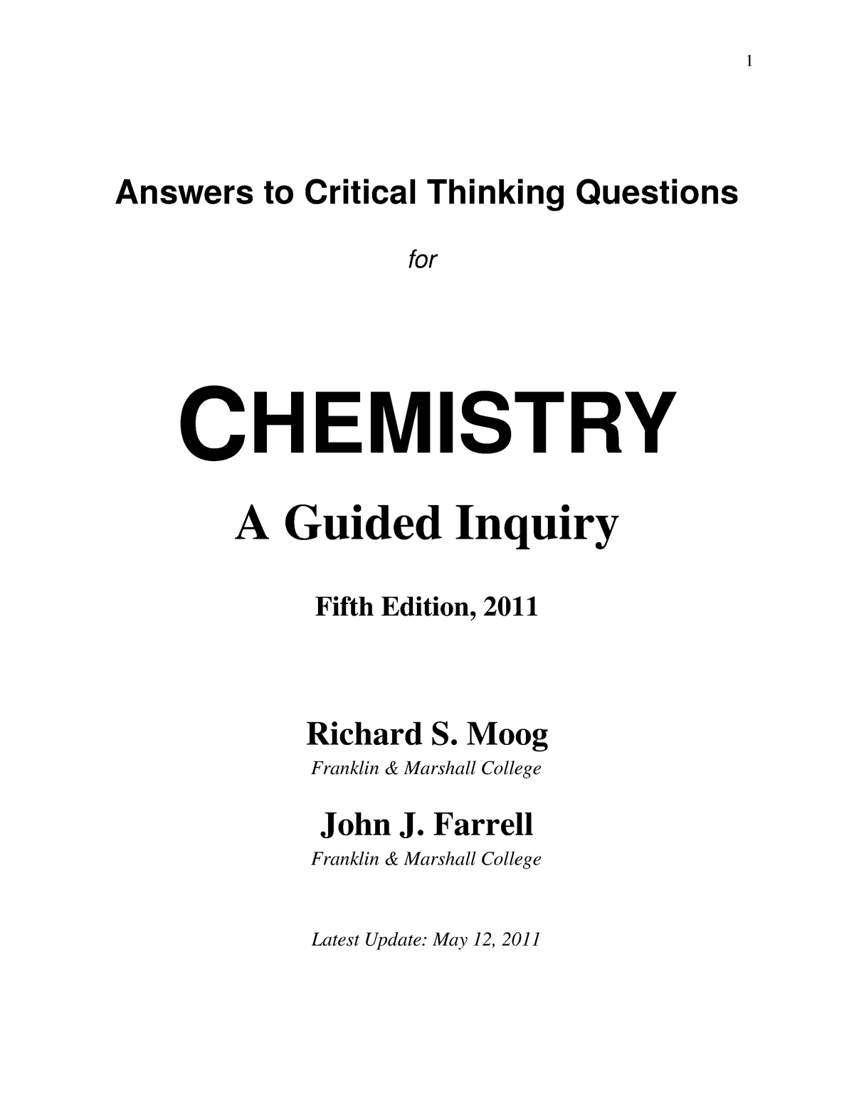 Chemistry A Guided Inquiry Critical Thinking Questions Answer Key Press Answers To Cri Tical Thi Nki Ng Questi Ons For Chemistry Guided Inquiry Fifth Studocu