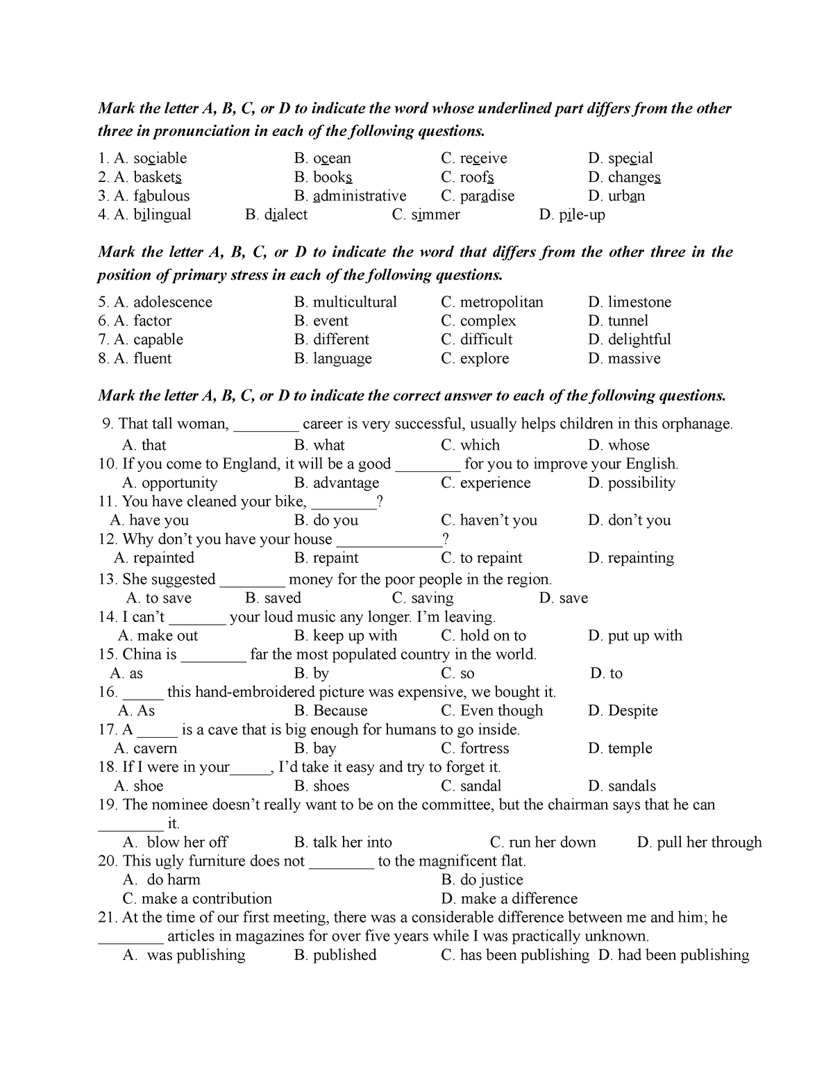 Law Management a23 - Mark the letter A, B, C, or D to indicate the word ...