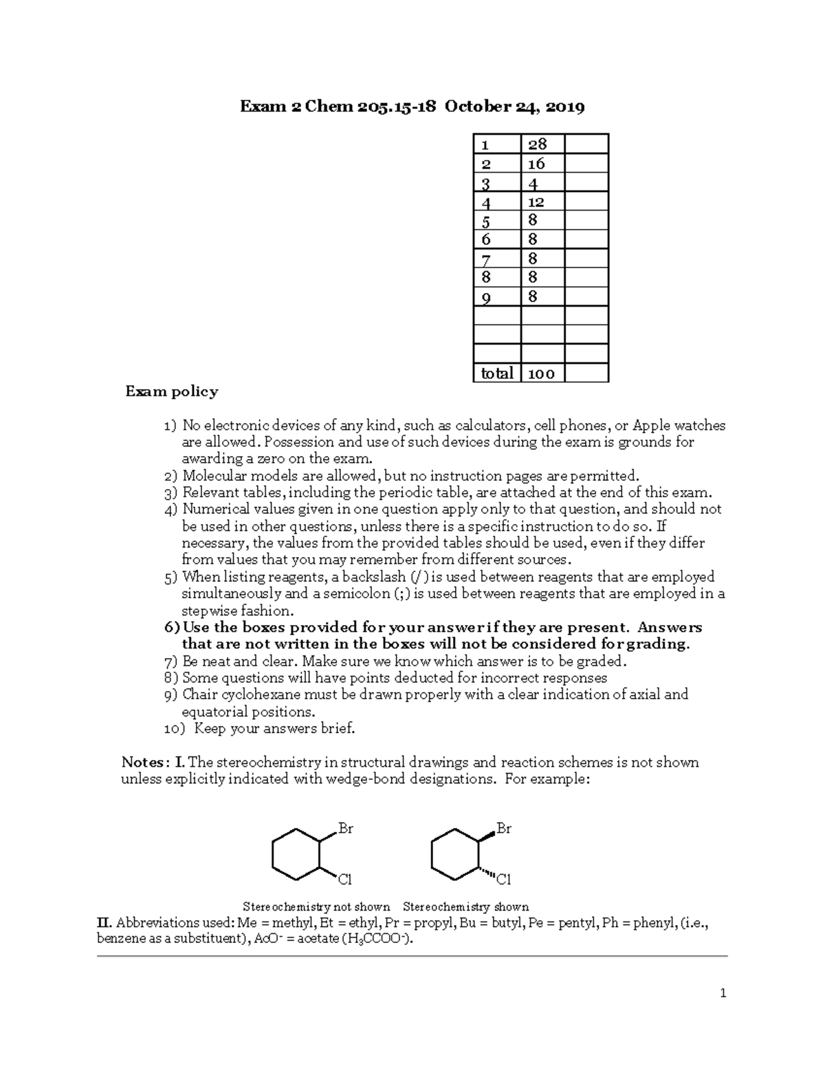 Exam 2 key - Falzone Fall 2022 - Exam 2 Chem 205-18 October 24, 2019 1 ...
