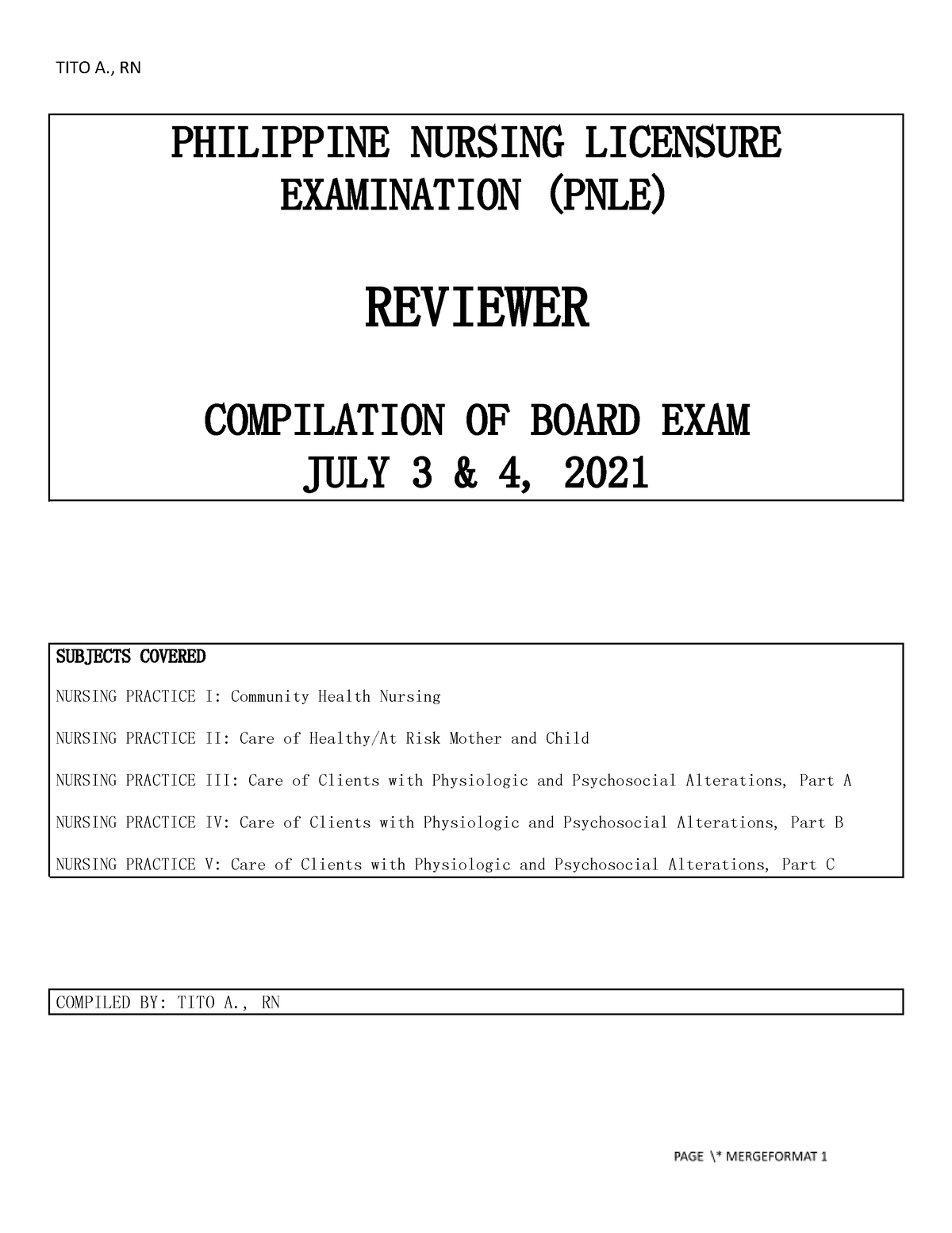 2021-JULY- Compilation - PHILIPPINE NURSING LICENSURE EXAMINATION (PNLE ...