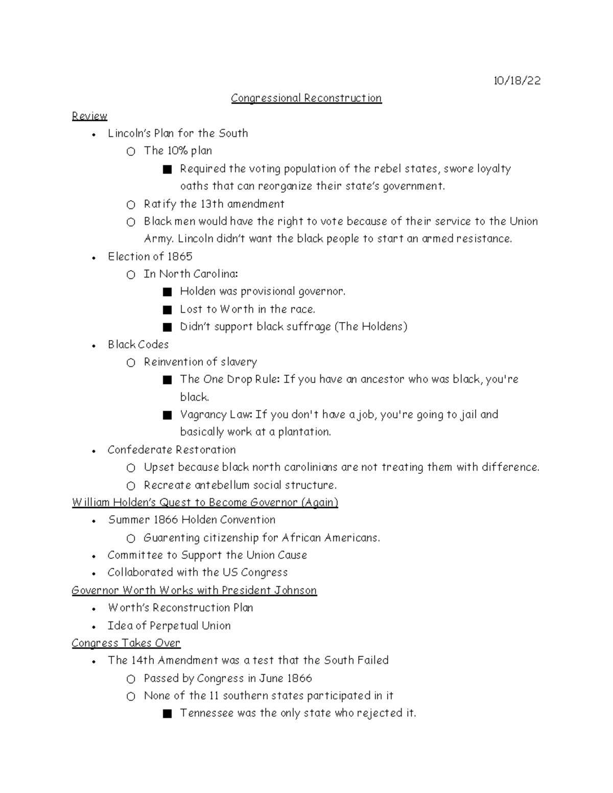 Congressional Reconstruction - 10/18/ Congressional Reconstruction ...