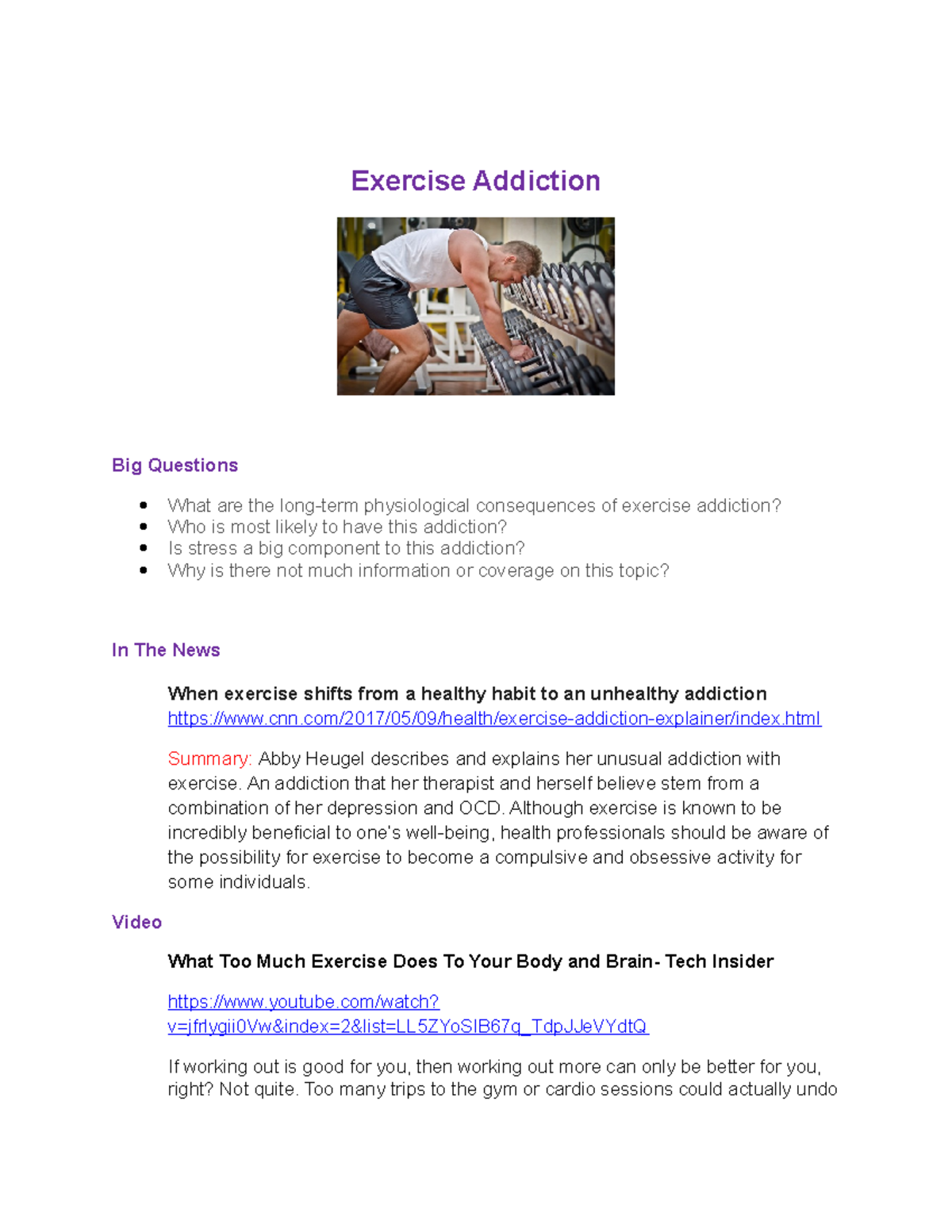 exercise addiction a case study