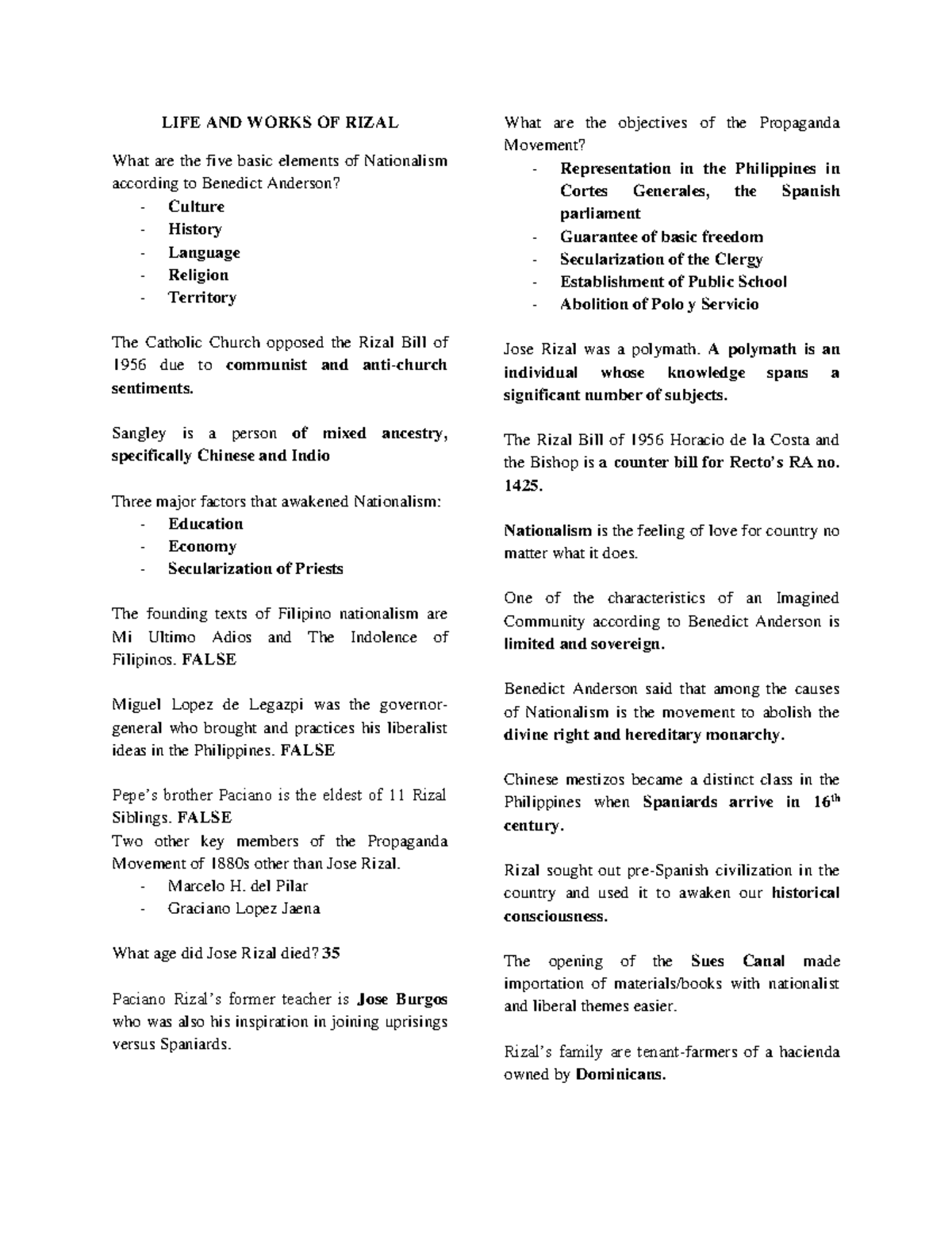 LIFE AND Works OF Rizal - Lecture notes 1 - LIFE AND WORKS OF RIZAL ...