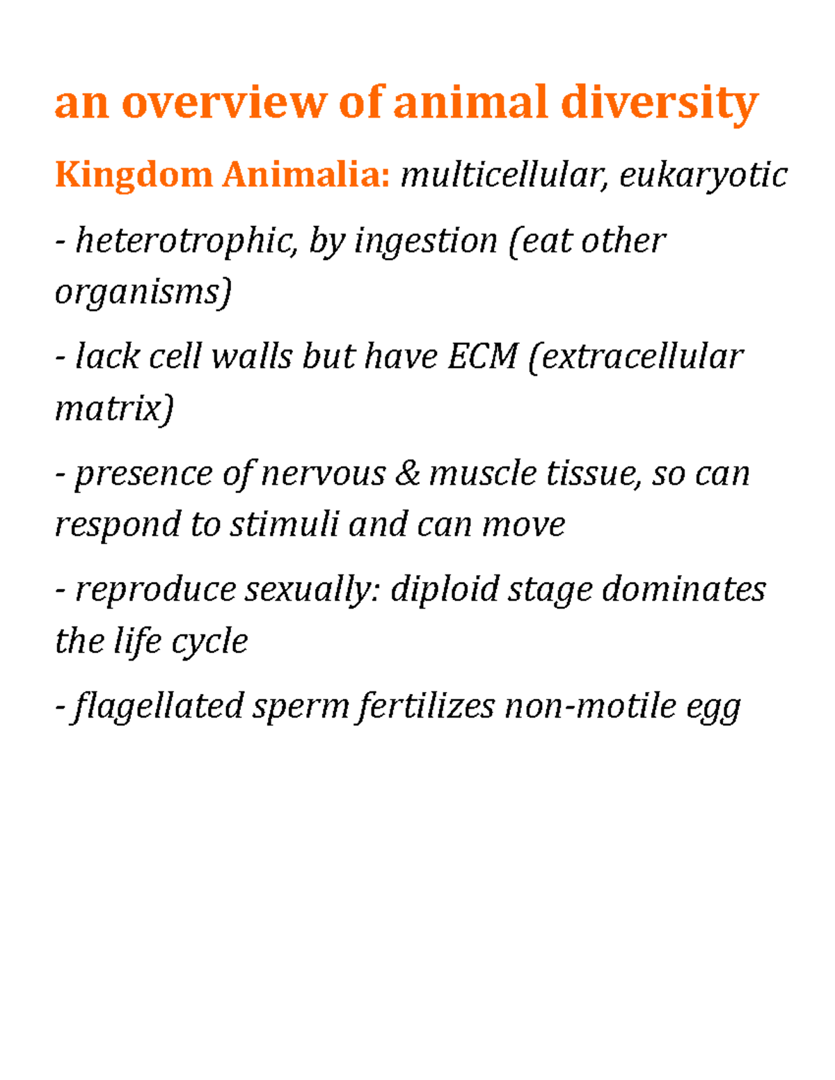 Bio nya 4 A22 edited - Lecture 1 Di Flumeri - an overview of animal ...