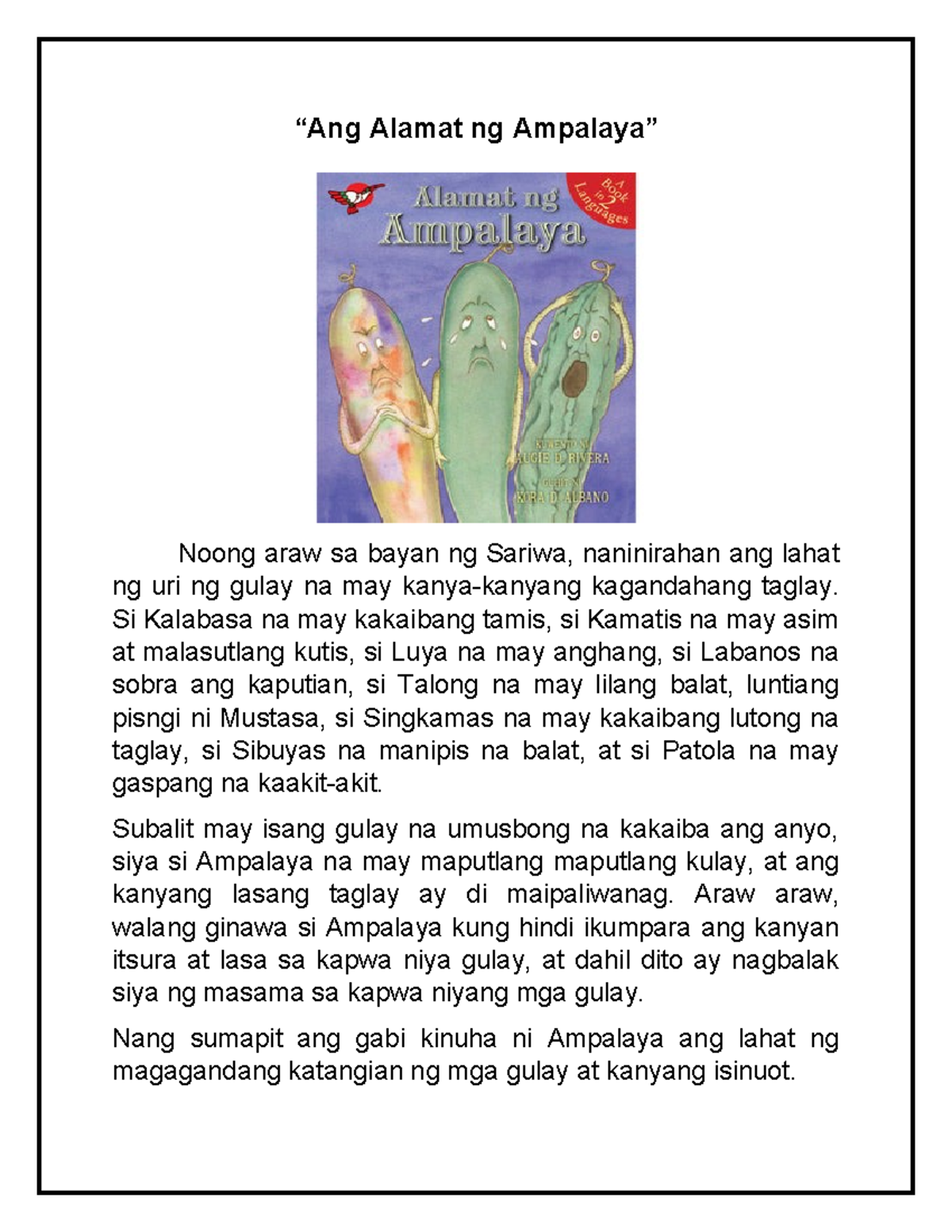 Ang Alamat ng Ampalaya - The story was all about the story of a bitter ...