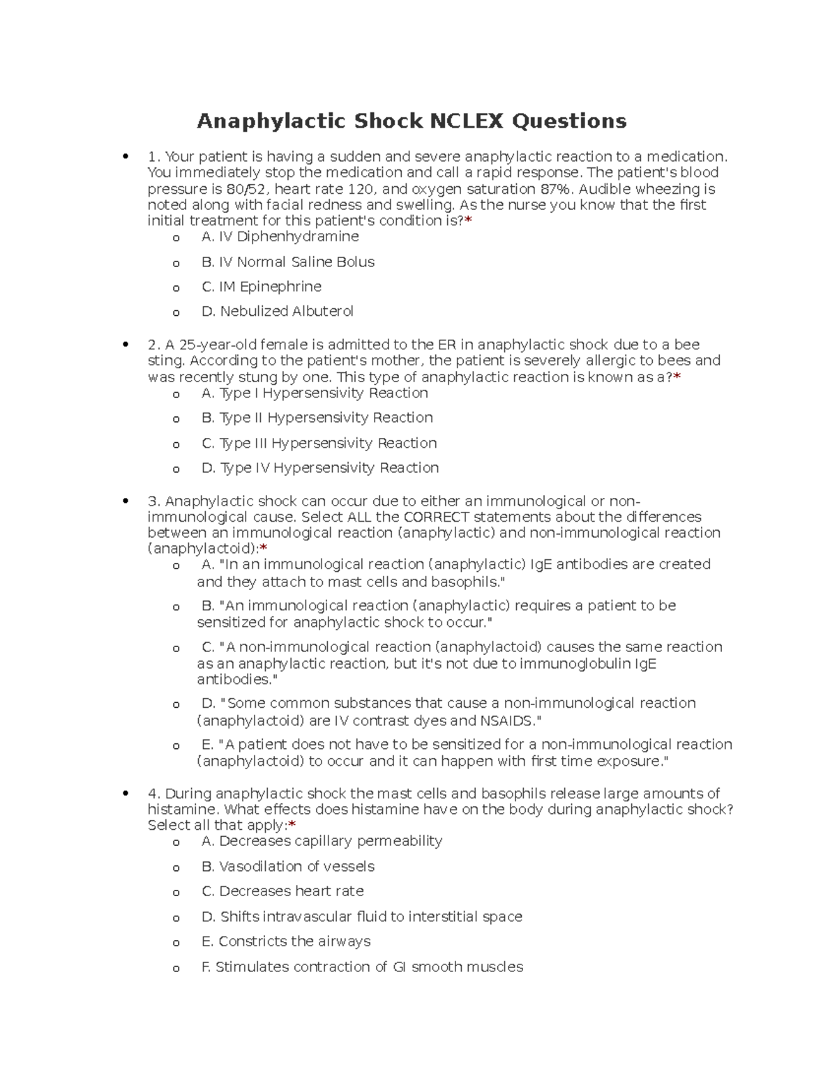 Nurse Sarah Anaphylactic Shock Anaphylactic Shock NCLEX Questions 1