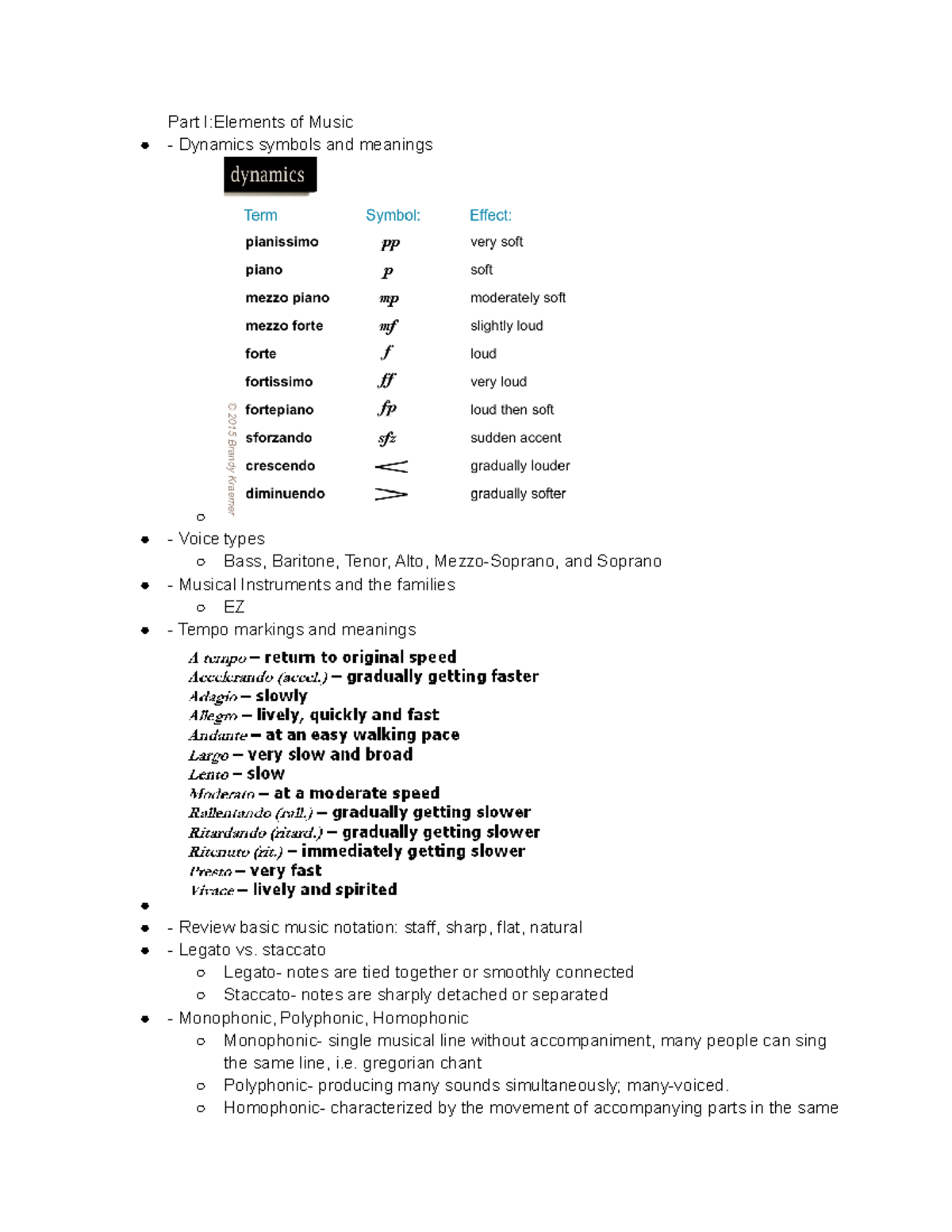 Music Final Study Guide Part IElements of Music Dynamics symbols