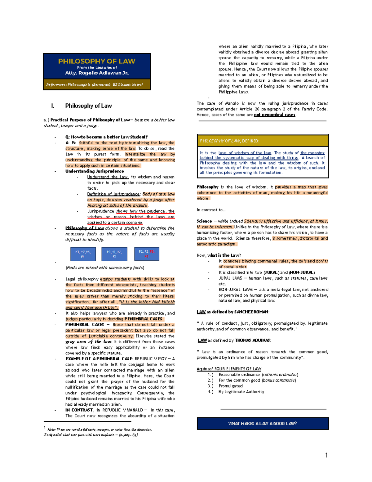 Philosophy of Law Notes - PHILOSOPHY OF LAW From the Lectures of Atty ...