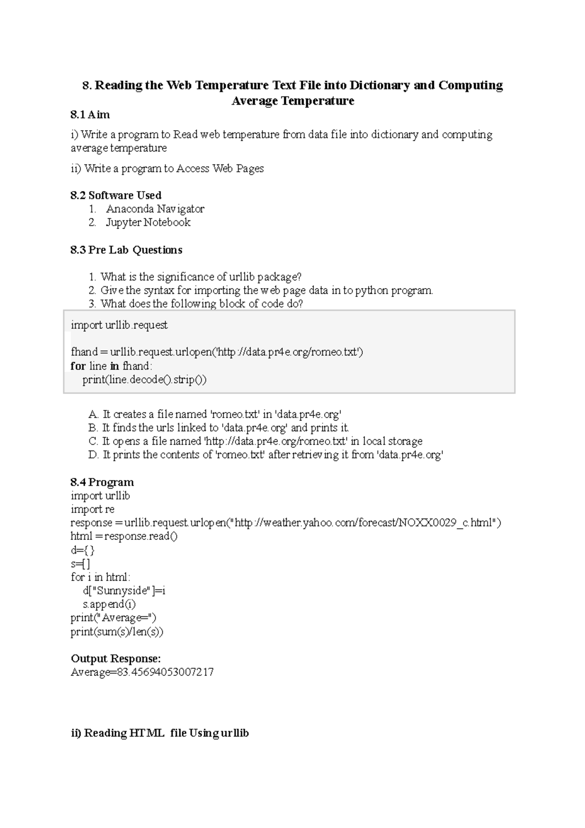 Experiment 8 Student Copy 8. Reading the  Temperature Text File