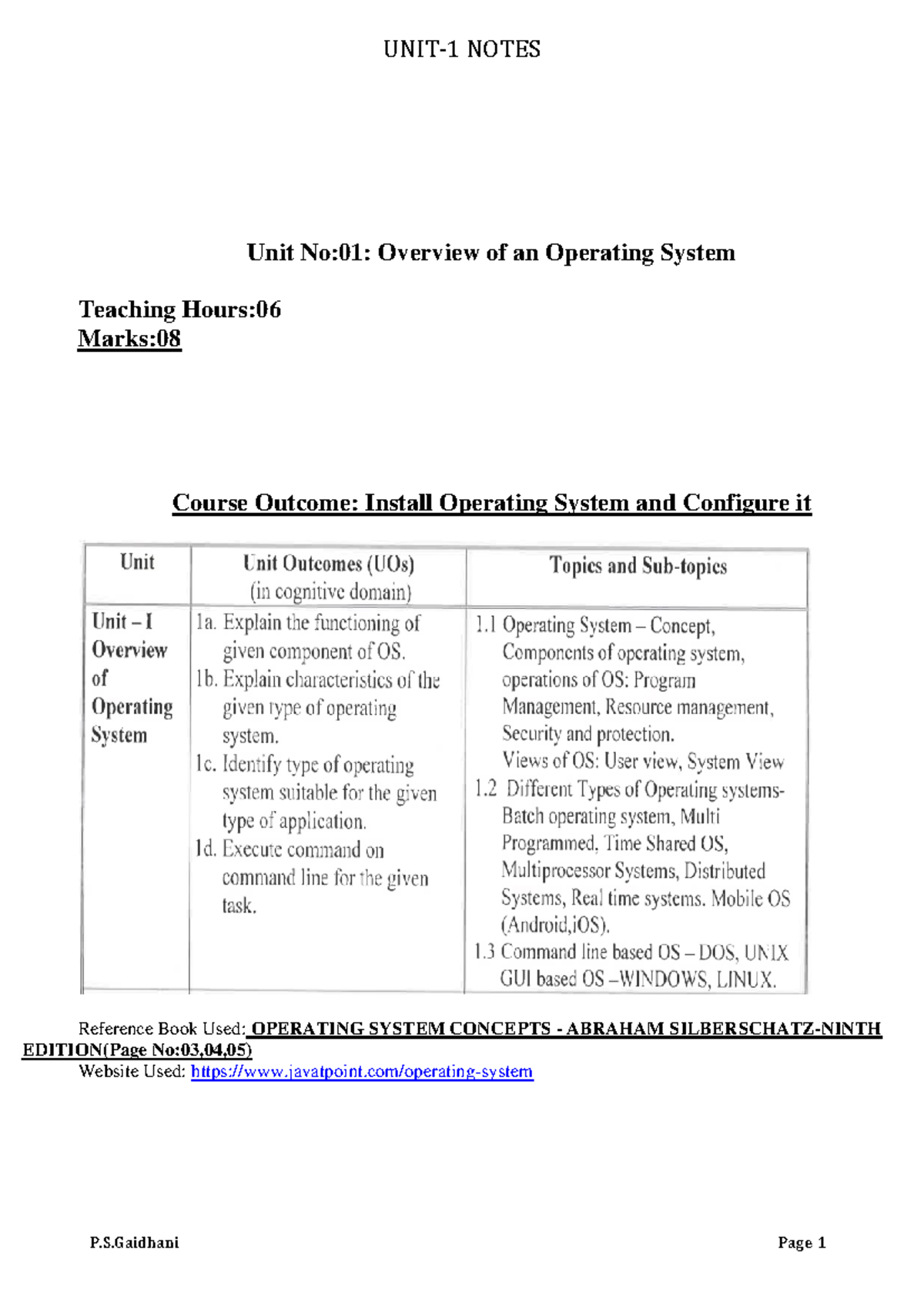 Chapter-1 OSY-PSG - Unit 1 OSY notes - Unit No:01: Overview of an ...