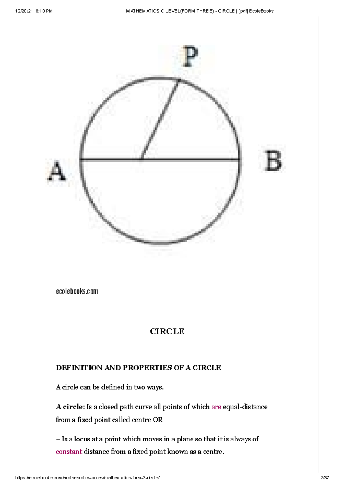 mathematics-o-level-form-three-circle-ecolebooks-circle-definition