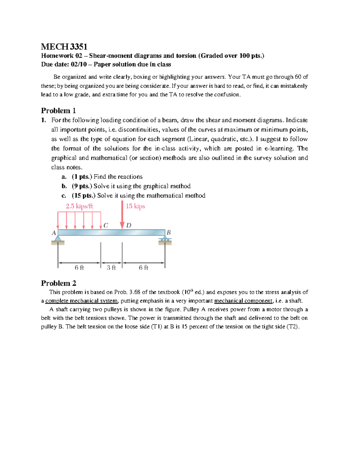 Homework 02 Shear Moment 2022 MECH 3351 Homework 02 Shearmoment