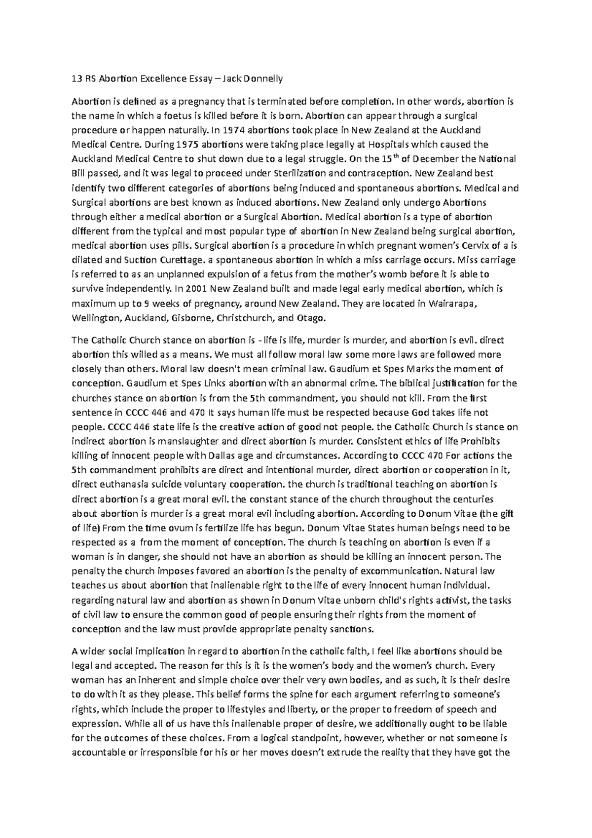 13 RS Abortion Excellence Essay – Jack Donnelly - 13 RS Abortion ...