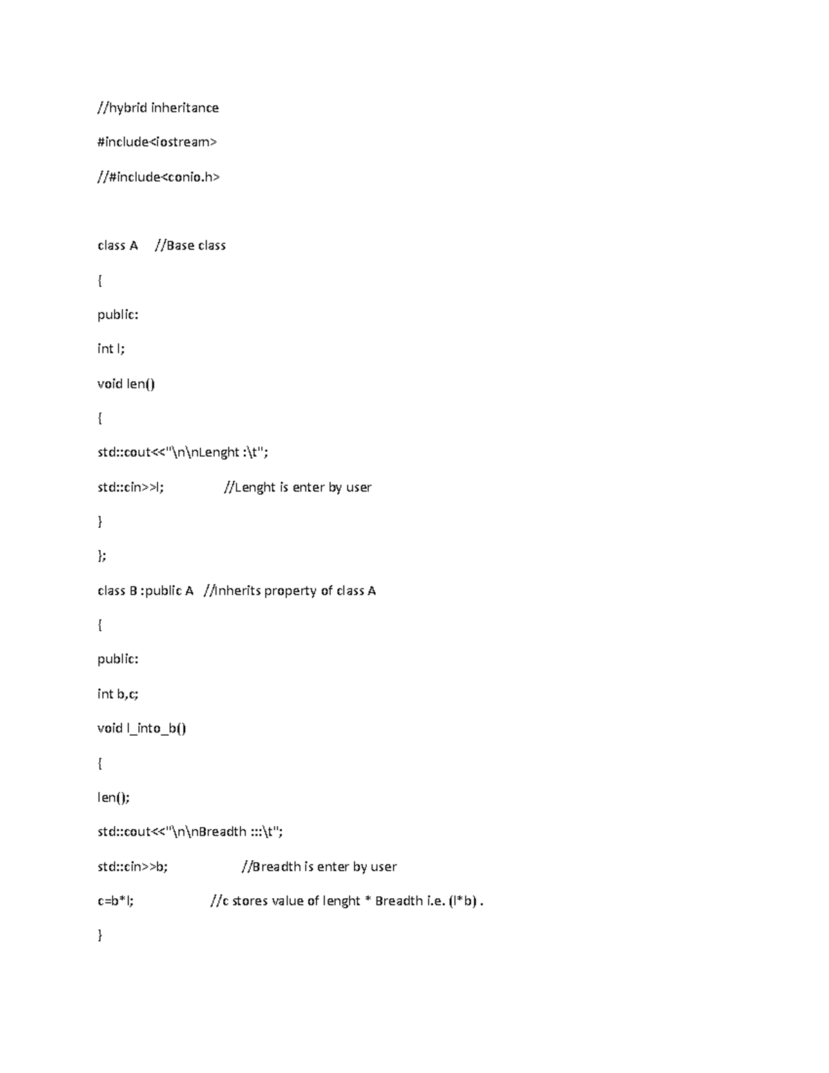 Hybrid inheritance programs-1-2 - //hybrid inheritance #include //# ...