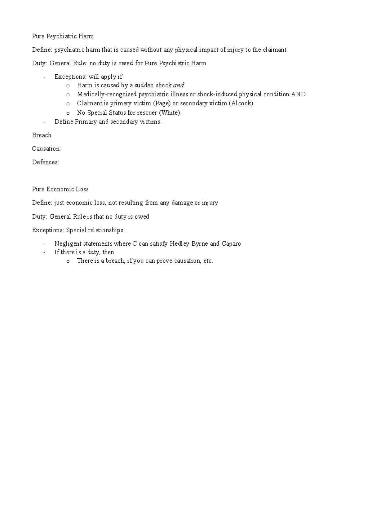 Structure Pure Psychiatric Harm Define psychiatric harm that is caused without any physical