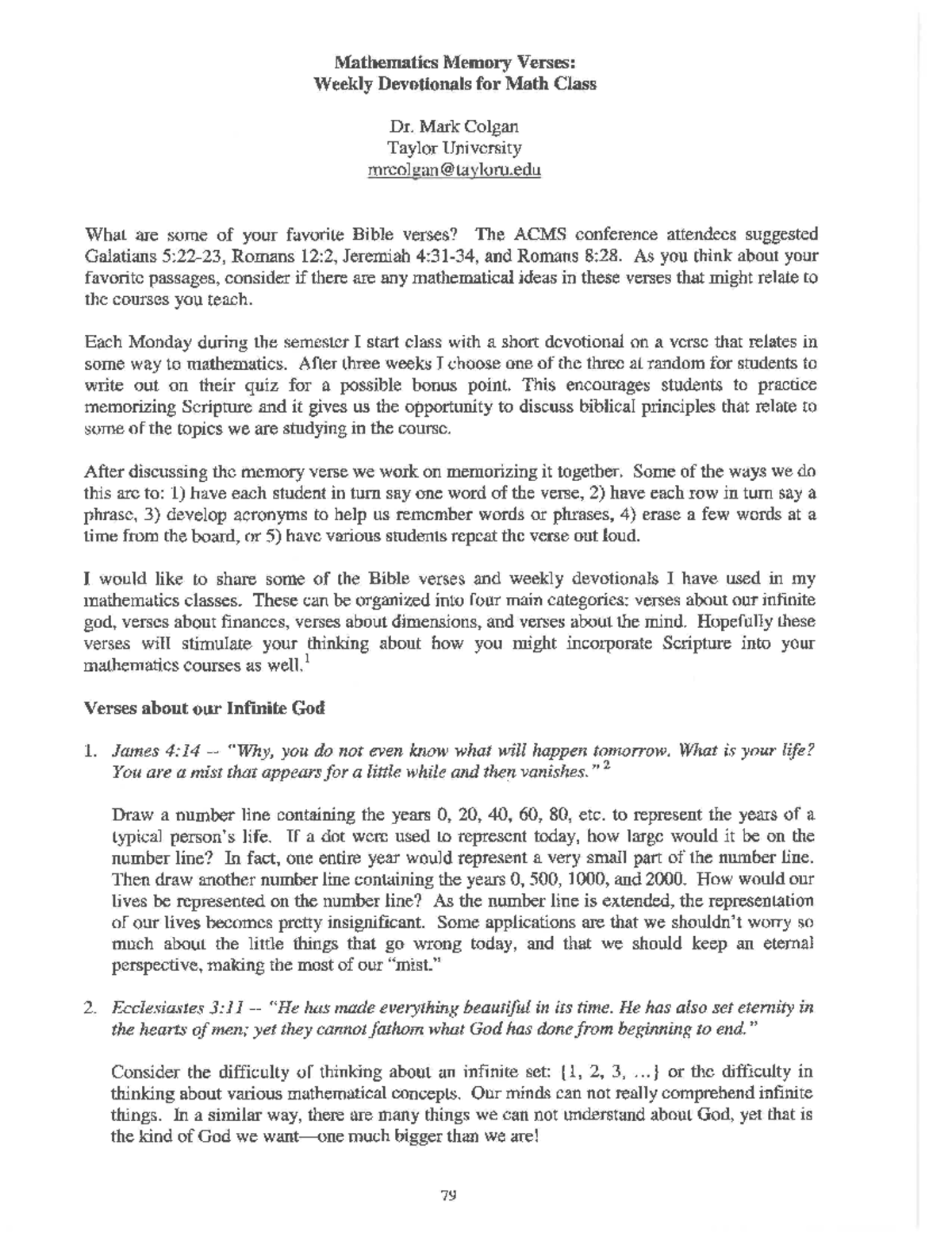 Mathematics Memory Verses Weekly Devotionals for Math Class - Mark ...