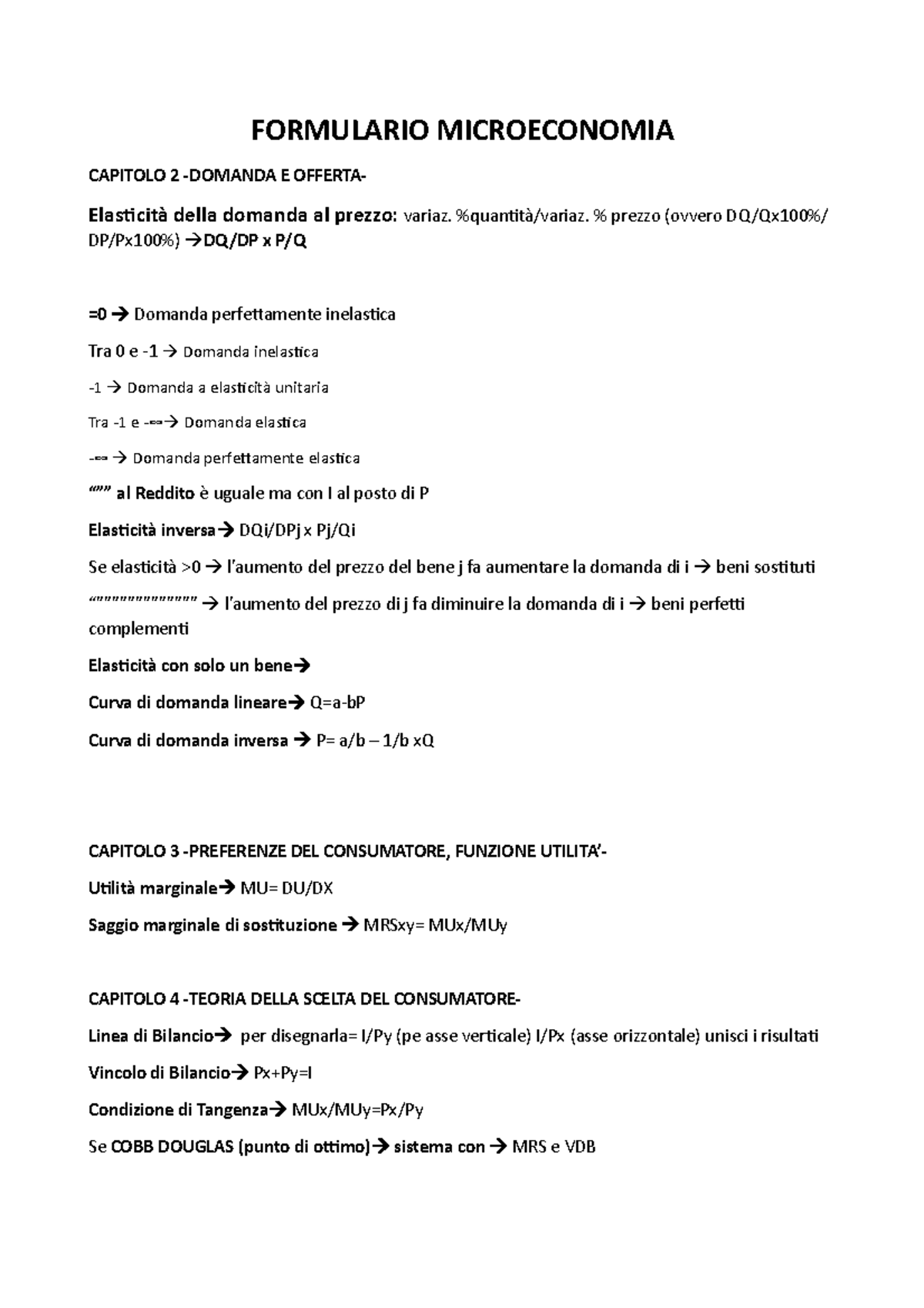 Formulario Microeconomia - FORMULARIO MICROECONOMIA CAPITOLO 2 -DOMANDA ...