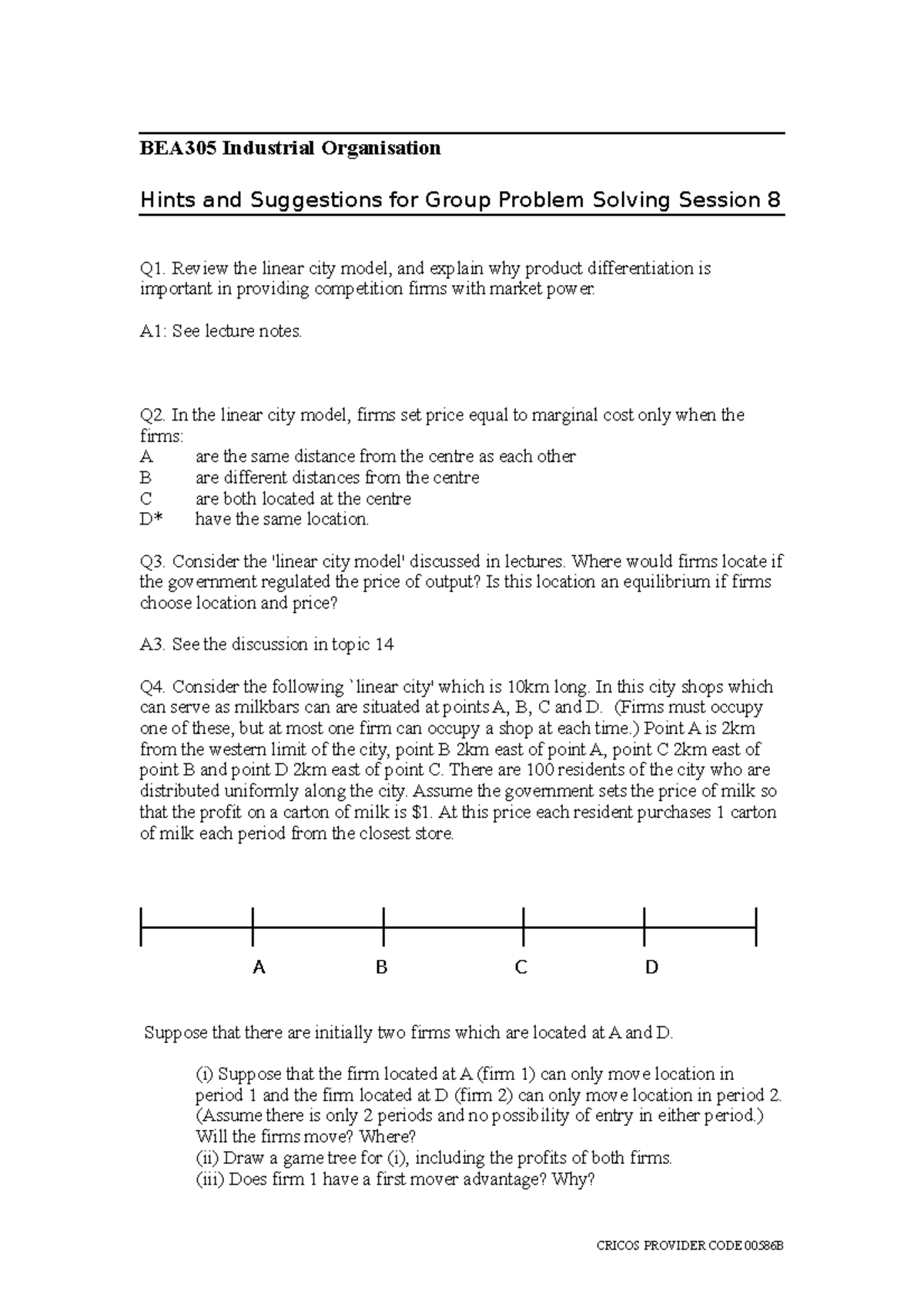 BEA305 Workshop 7 Solutions (unstarred questions) - BEA305 Industrial ...