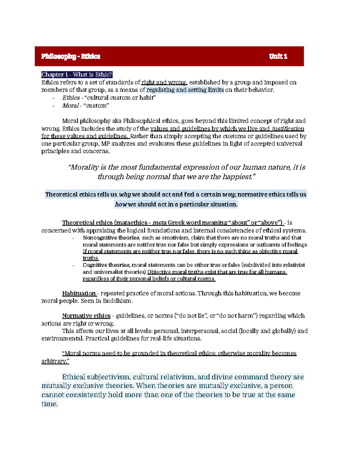 Unit 1 Detailed Lecture Notes Covering The Introduction To Philosophy