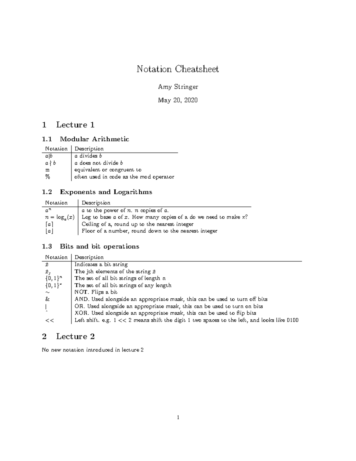Notation Cheat Sheet - EXAM INFO attached. good luck EXAM INFO attached ...