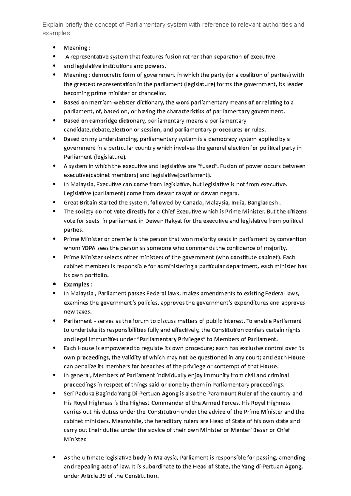 Parliamentary System - Introduction to Politics and Governance - MMU ...