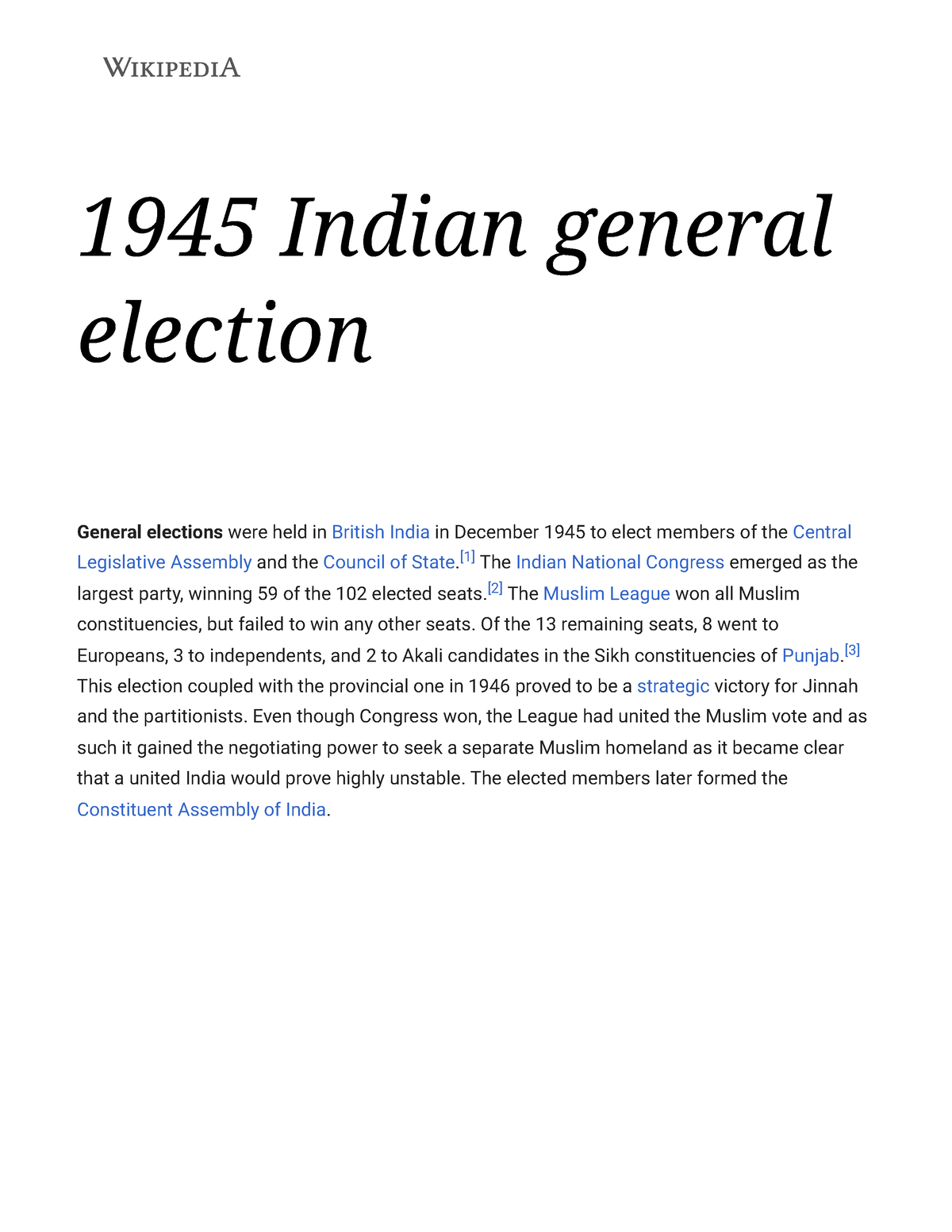 1945 Indian General Election 1945 Indian General Election Wikipedia