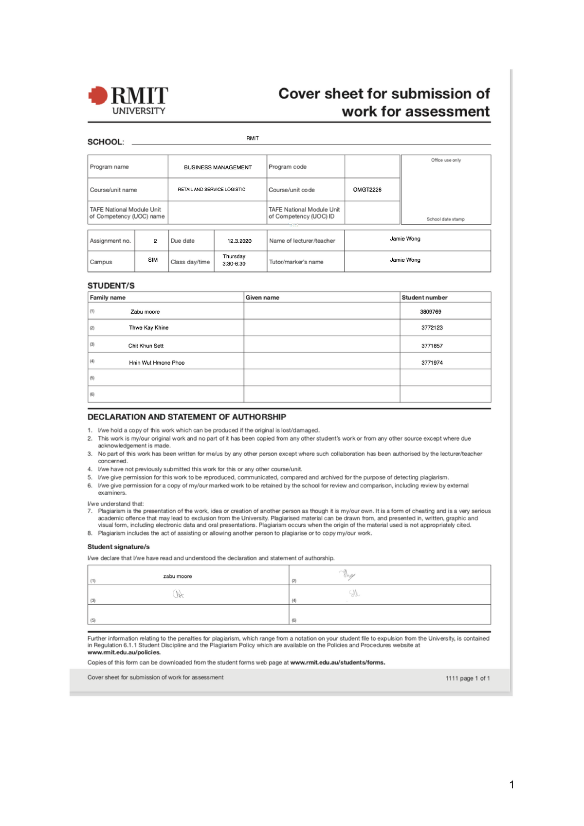 Retail AND Service Logistics group 10 - Table of content 1 Executive ...