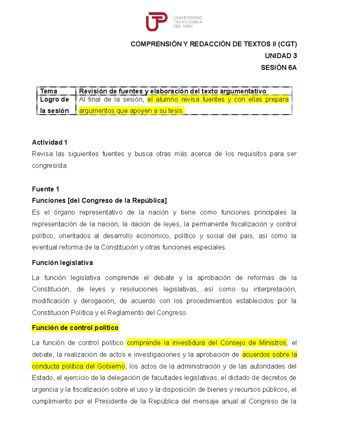 Tarea U3 S6 Texto Argumentativo (requisitos Congreso) - COMPRENSIÓN Y ...