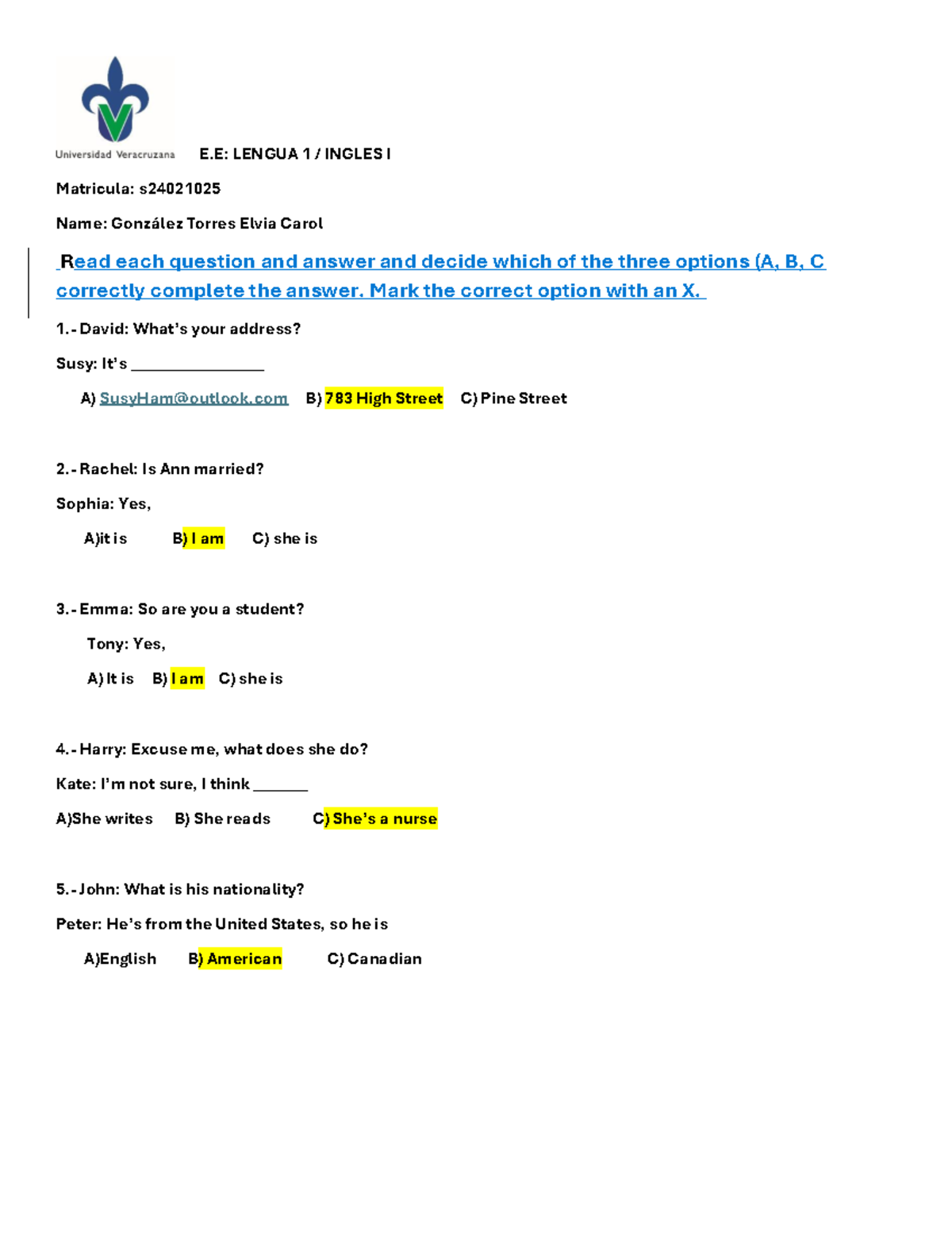 Act1 Elvia Carol - Ingles act 1 - E: LENGUA 1 / INGLES I Matricula: s ...