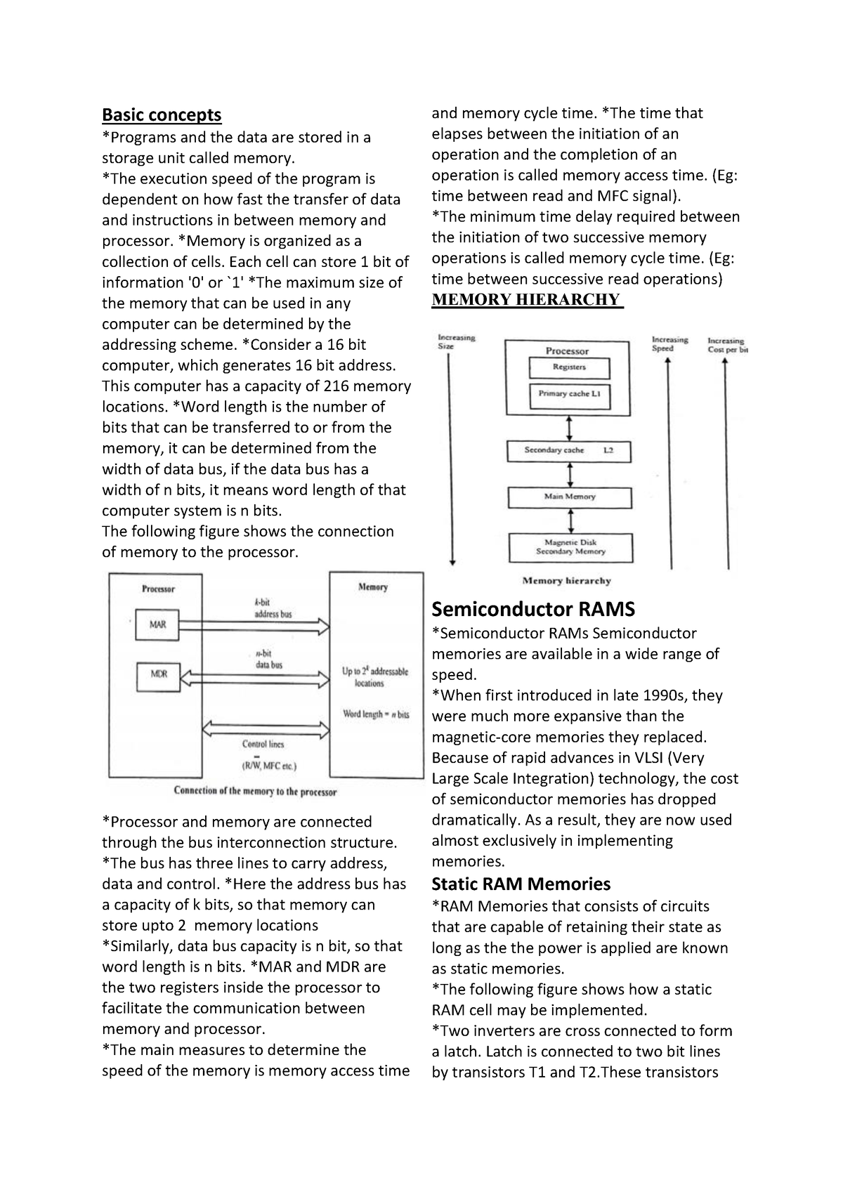 Computer Organization And Architecture Module 4 Short Note - Basic ...