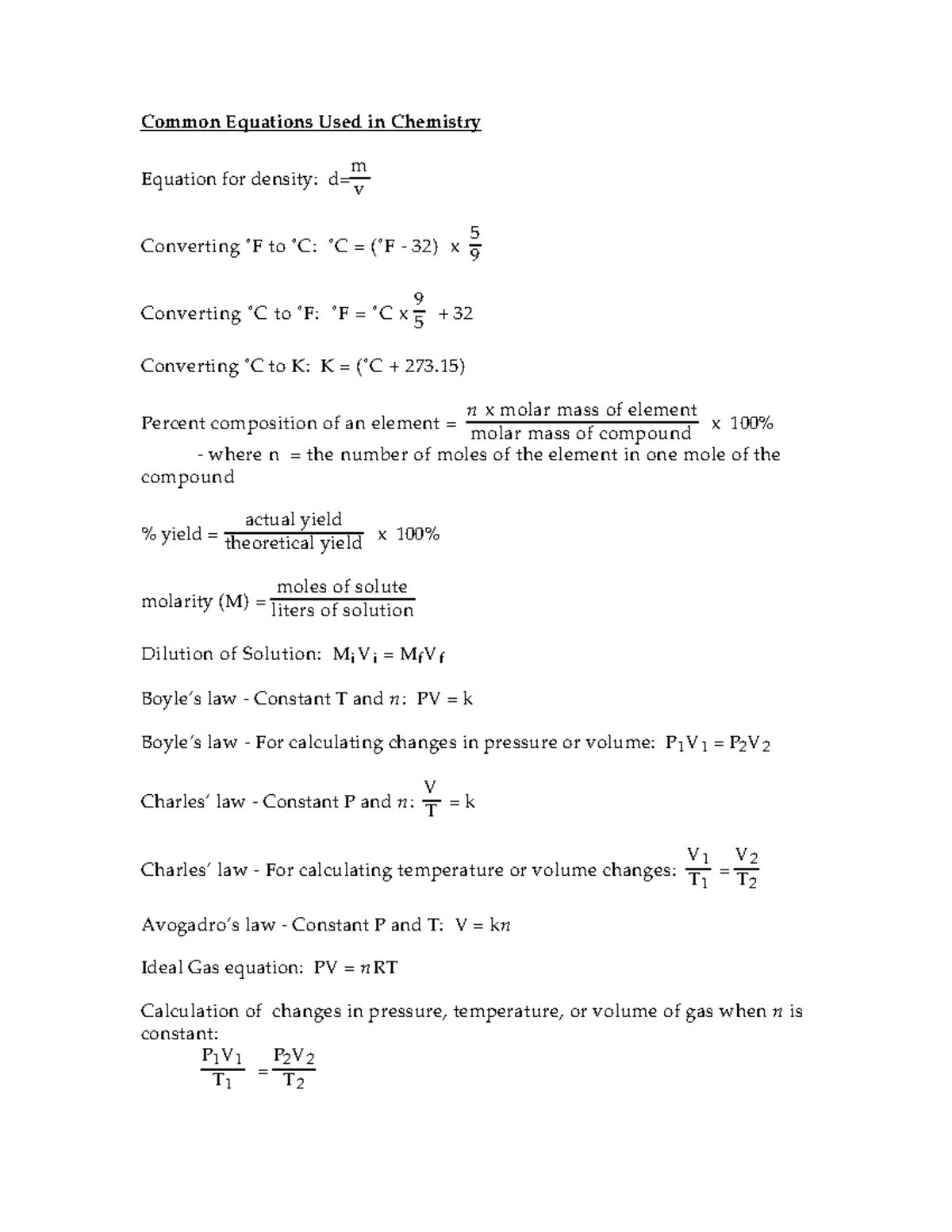 common-equations-in-chemistry-common-equations-used-in-chemistry