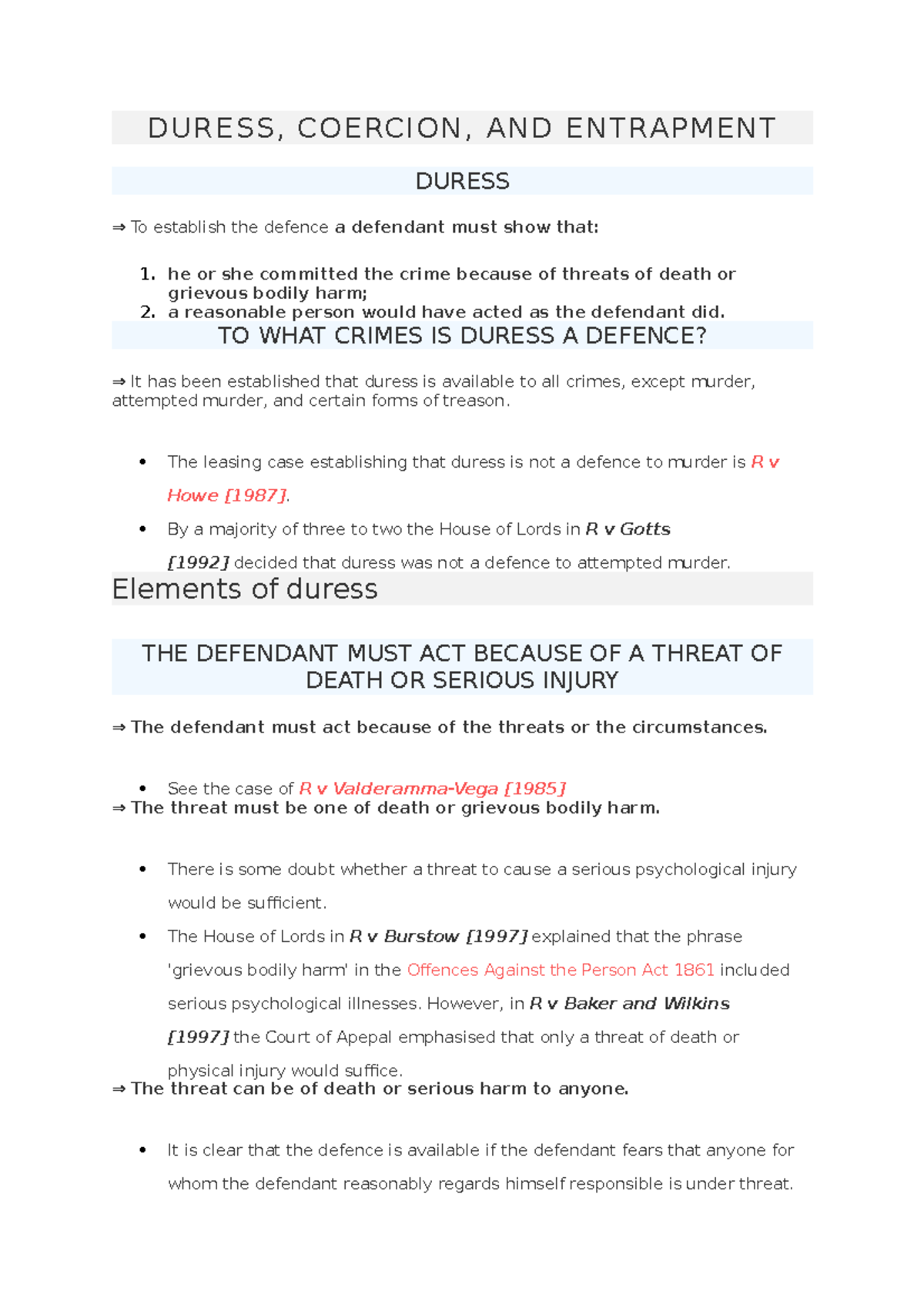 Criminal law 3 DURESS, COERCION, AND ENTRAPMENT DURESS, COERCION