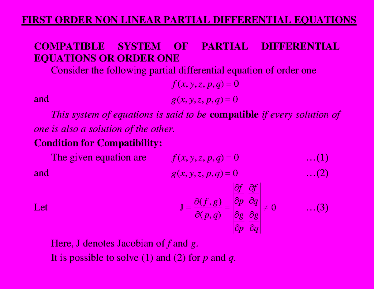 Pde Charpits and Jacobi methods - FIRST ORDER NON LINEAR PARTIAL ...