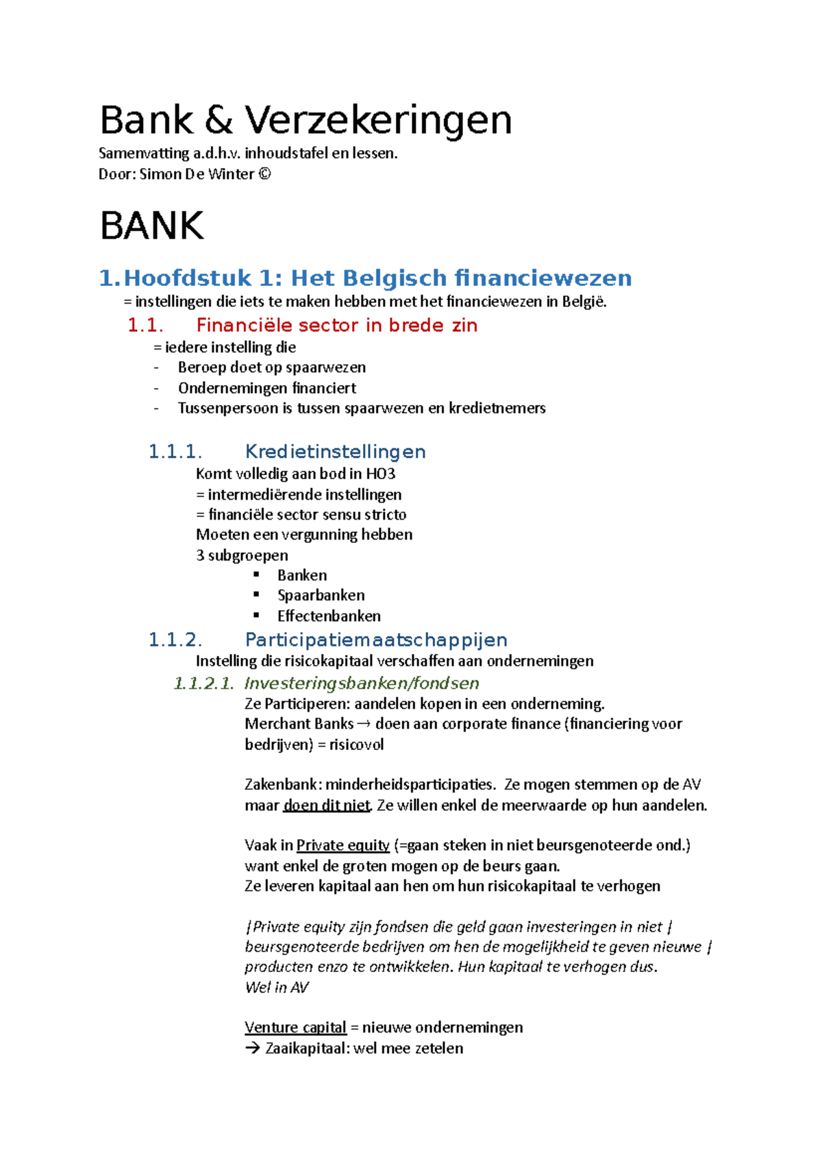 Samenvatting B&V - College-aantekeningen All - Bank & Verzekeringen ...