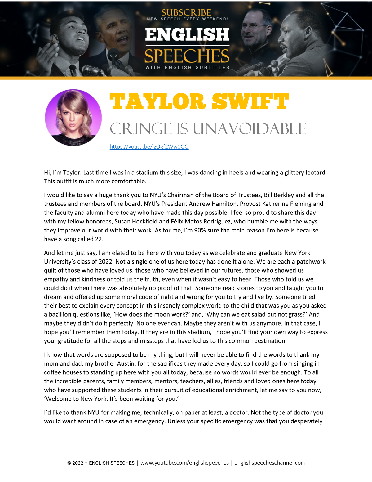 PDF Transcript - Taylor Swift - TAYLOR SWIFT Cringe Is Unavoidable ...