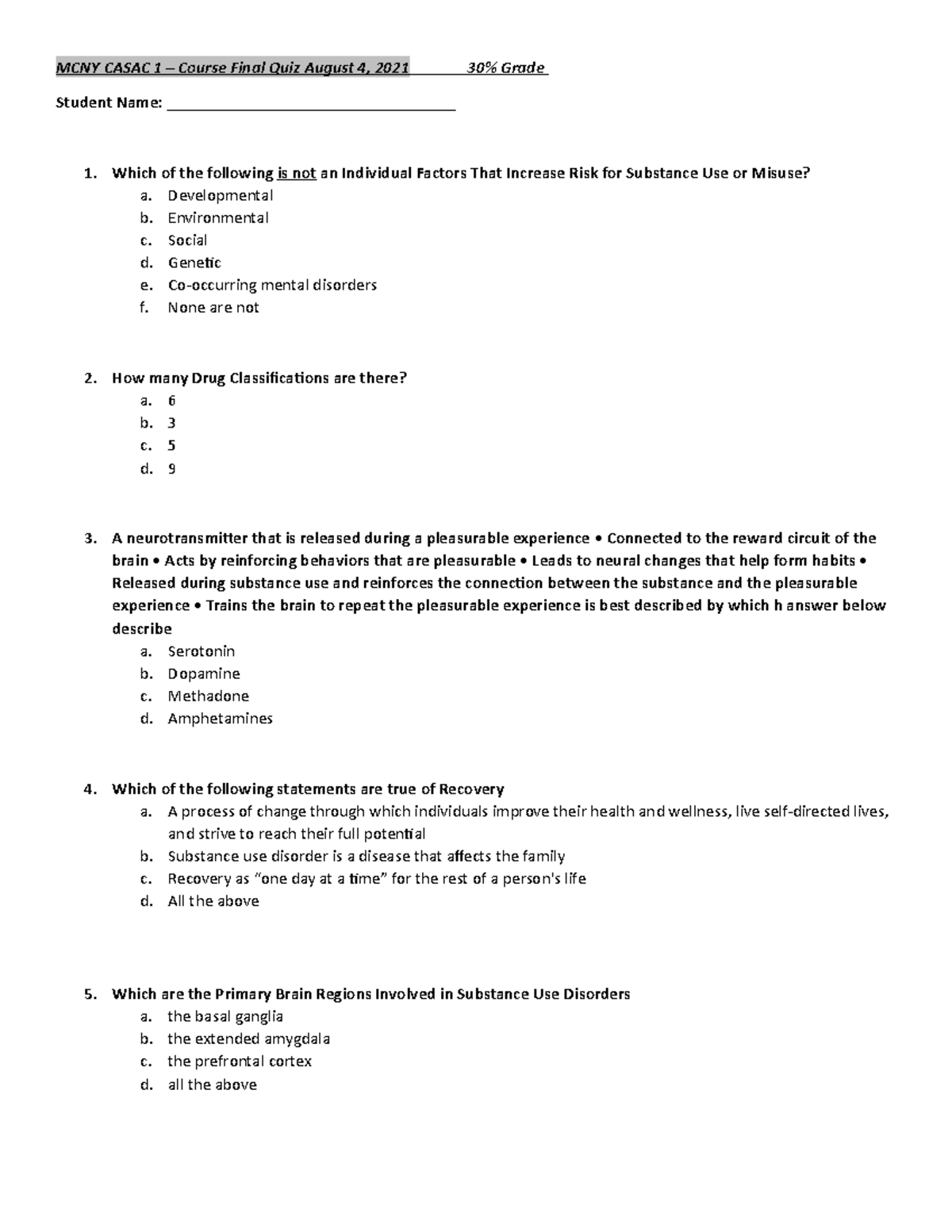 Mcny casac 1 final quiz this is awesome - MCNY CASAC 1 – Course Final ...