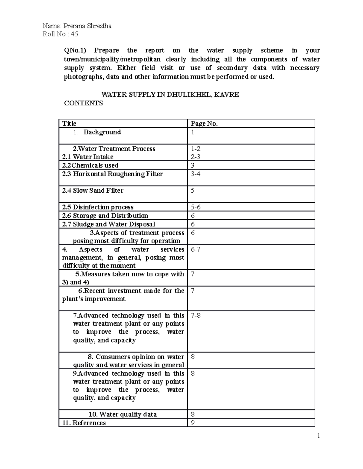 A1 45 water supply and sanitation assignment Roll No. 45 QNo