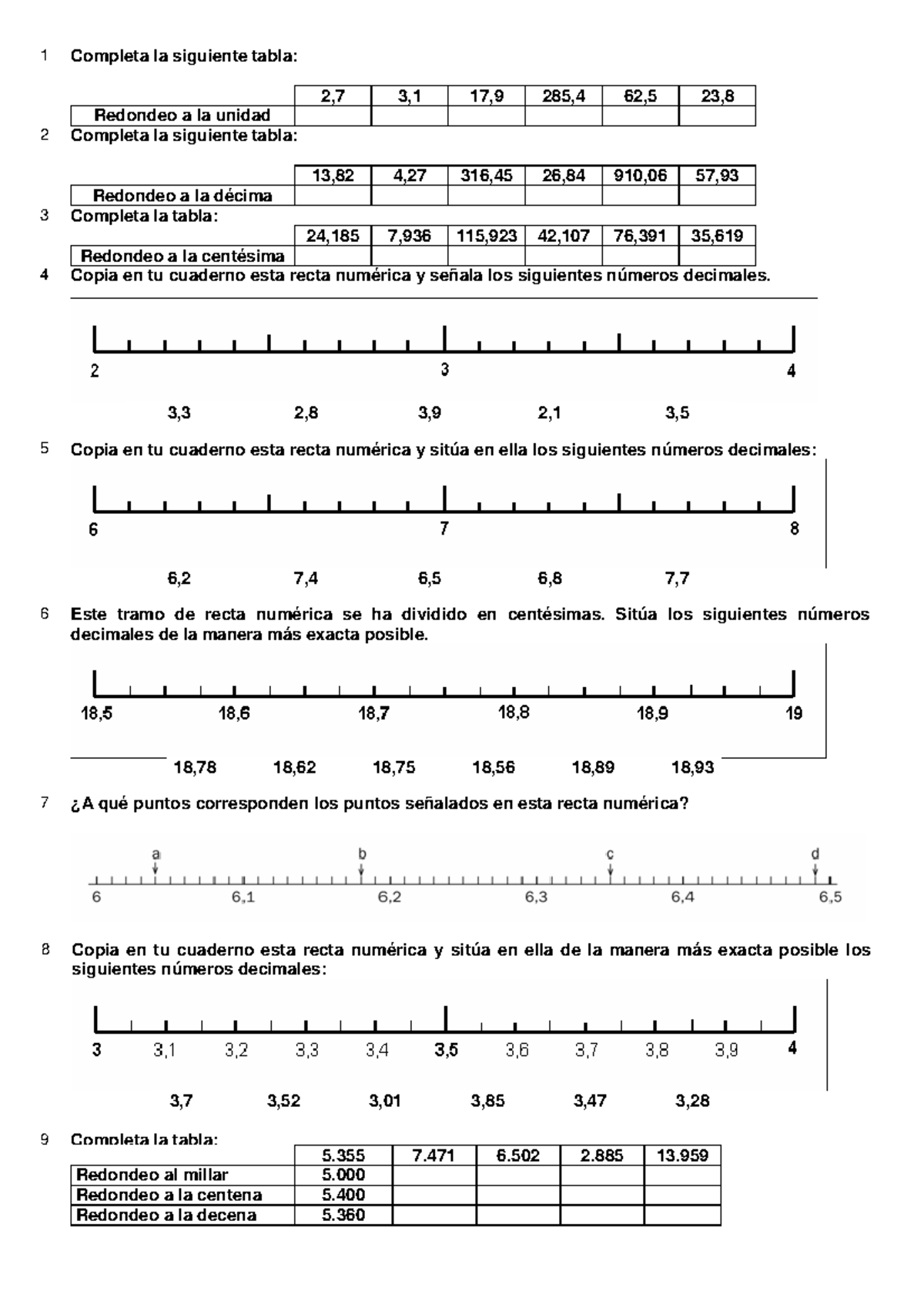 Ficha Redondeo - 1 Completa La Siguiente Tabla: 2,7 3,1 17,9 285,4 62,5 ...